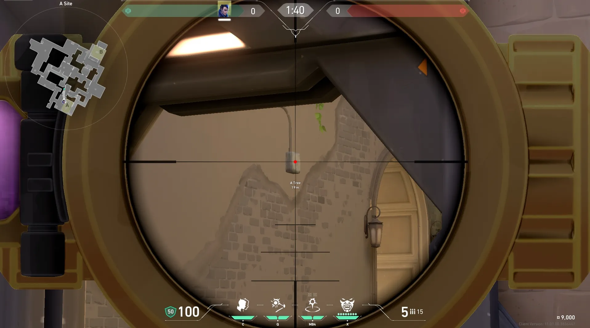 Yoru Gatecrash on Ascent Defense Mid — step 3 of 4: Aim — line up the shot