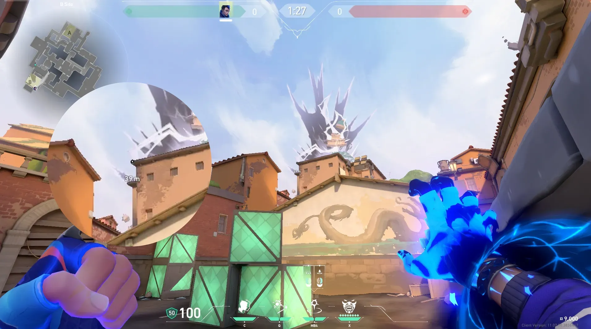 Yoru Gatecrash on Ascent Defense Site B — step 2 of 4: Aim — line up the shot