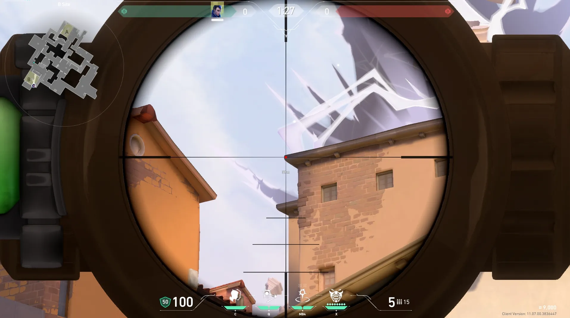 Yoru Gatecrash on Ascent Defense Site B — step 3 of 4: Aim — line up the shot