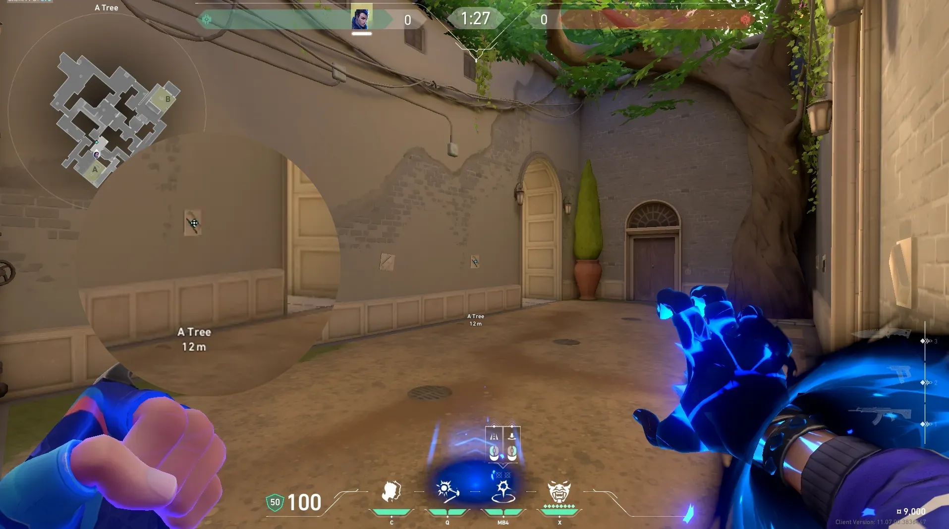 Yoru Gatecrash on Ascent Defense Mid — step 2 of 3: Aim — line up the shot