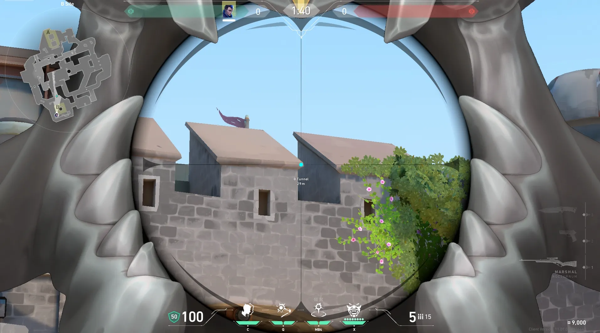 Yoru Gatecrash on Breeze Defense Mid — step 3 of 4: Aim — line up the shot