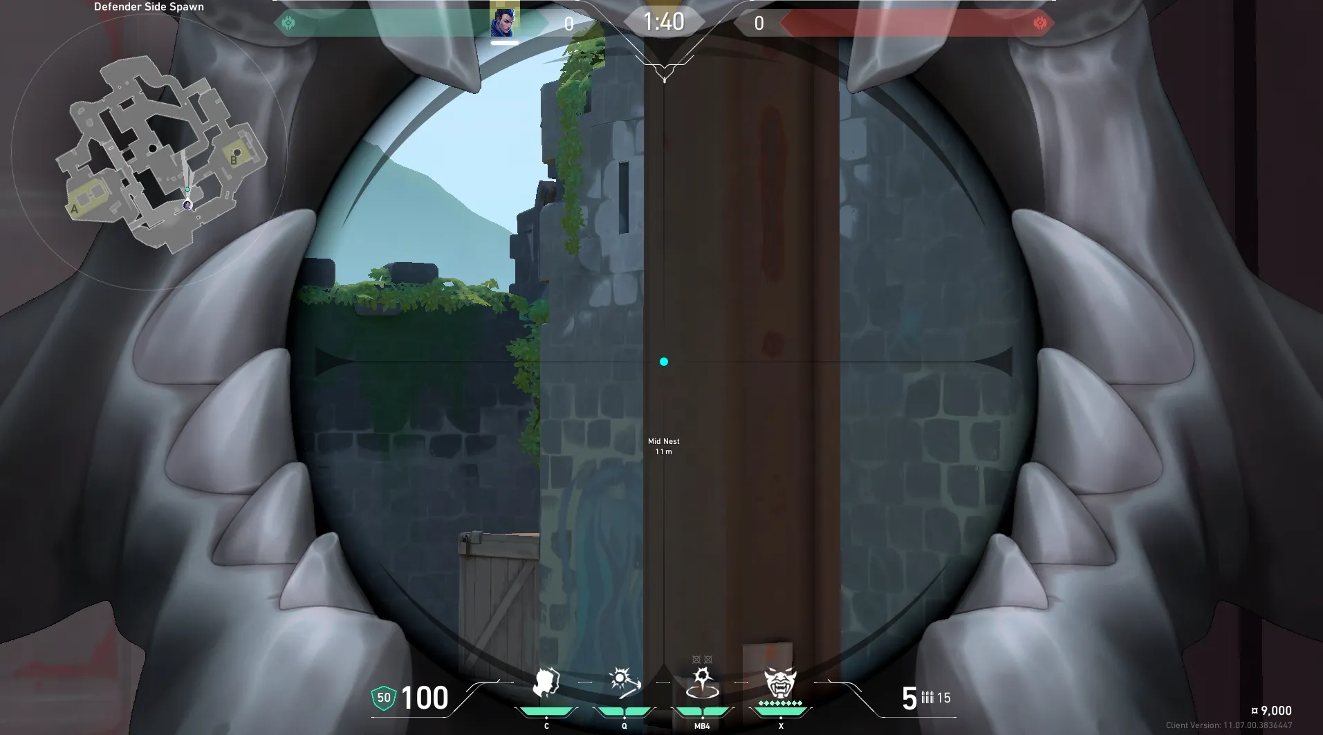 Yoru Gatecrash on Breeze Defense Mid — step 3 of 4: Aim — line up the shot