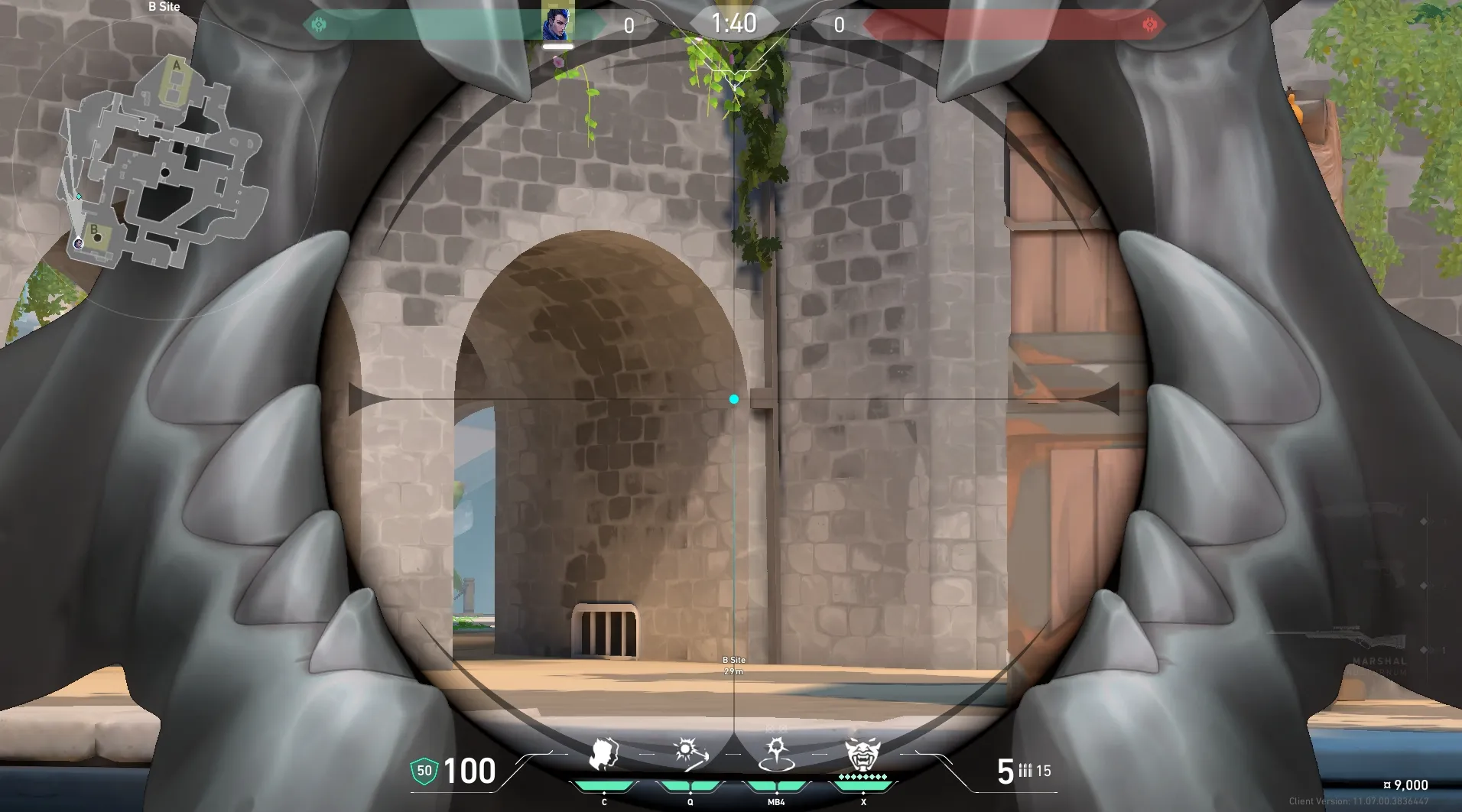 Yoru Gatecrash on Breeze Defense Site B — step 3 of 4: Aim — line up the shot