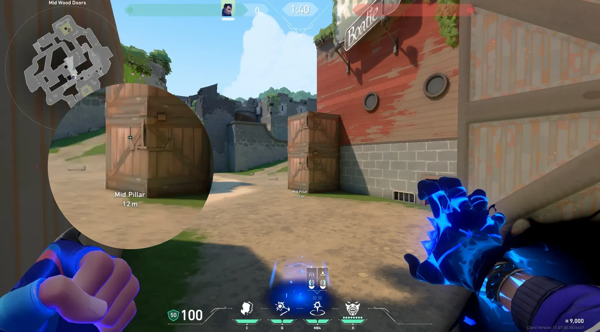 Yoru Gatecrash on Breeze Defense Site B — step 2 of 4: Aim — line up the shot
