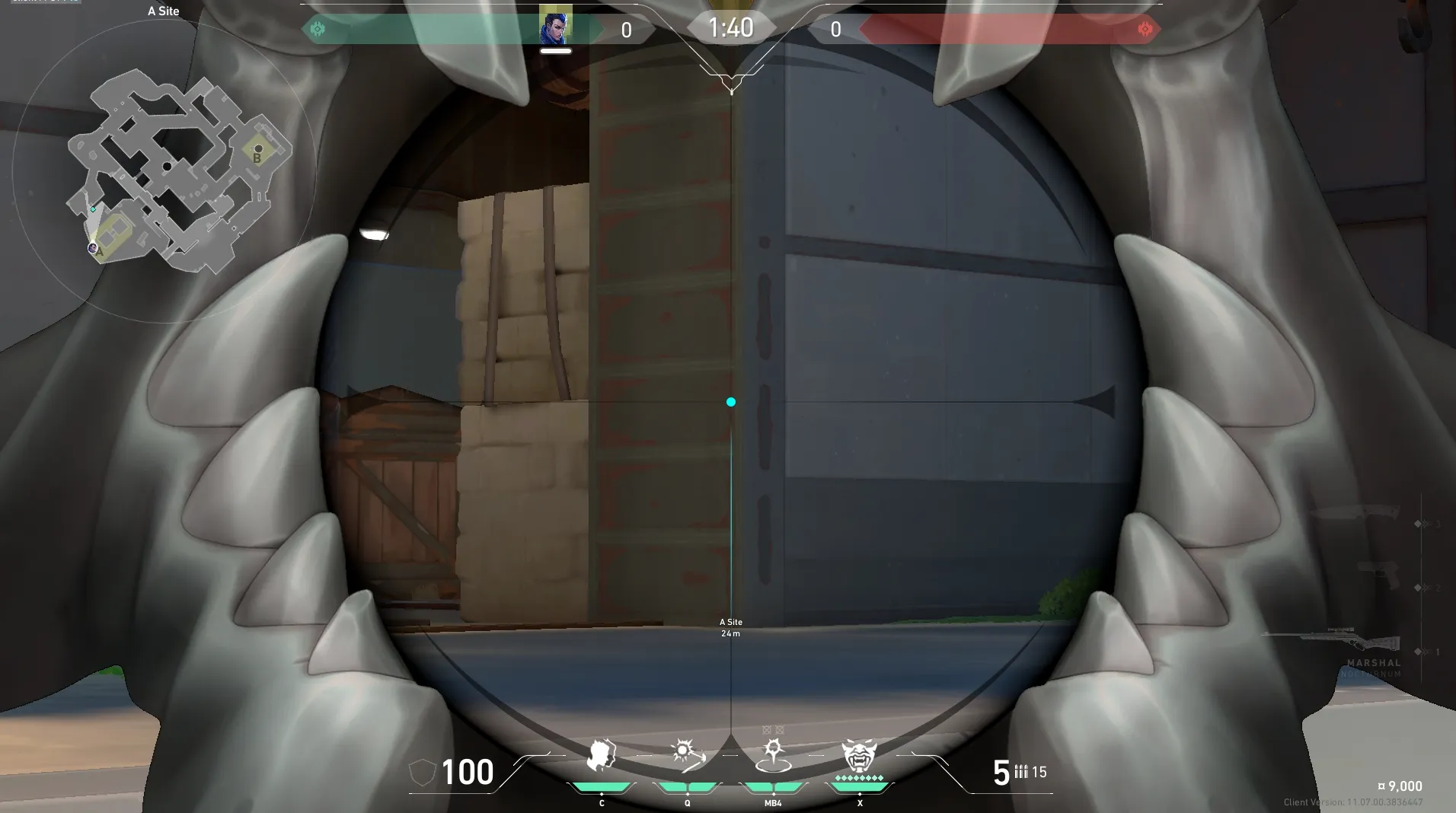 Yoru Gatecrash on Breeze Defense Site A — step 3 of 4: Aim — line up the shot