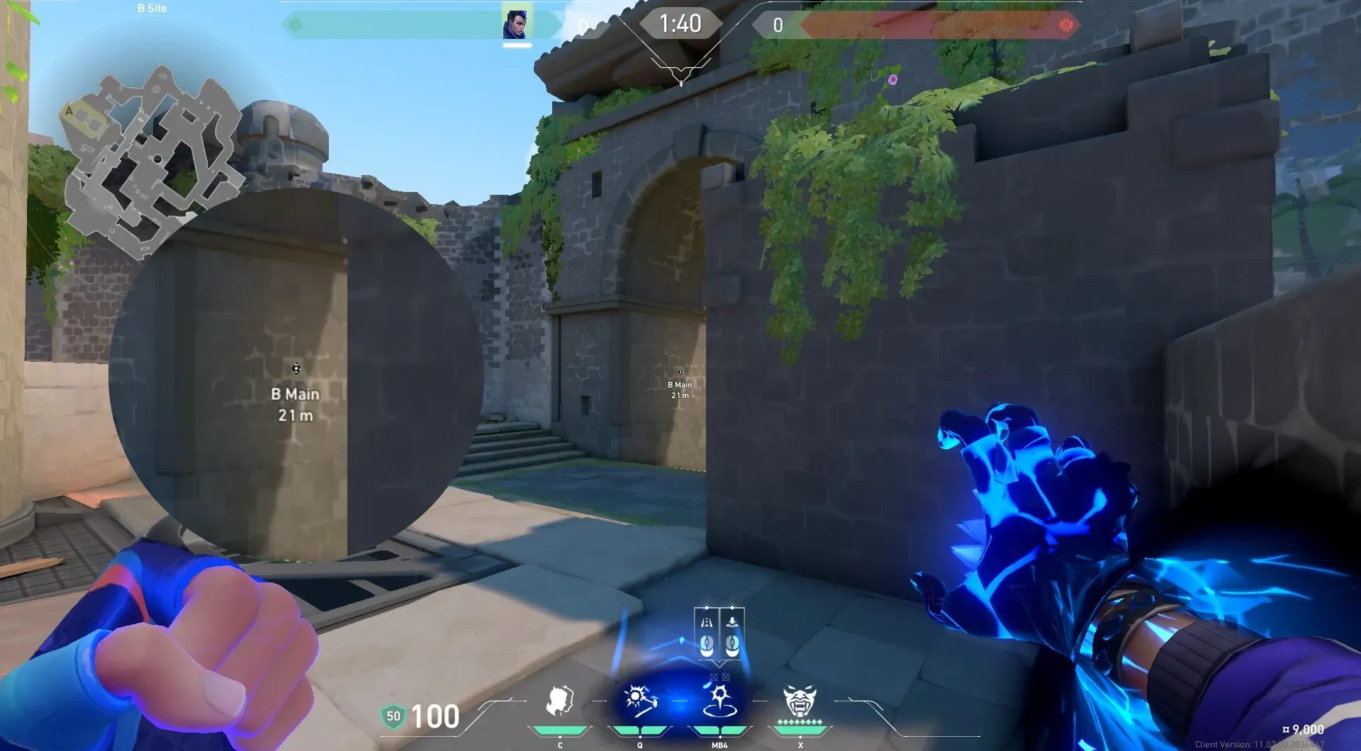 Yoru Gatecrash on Breeze Defense Site B — step 2 of 4: Aim — line up the shot