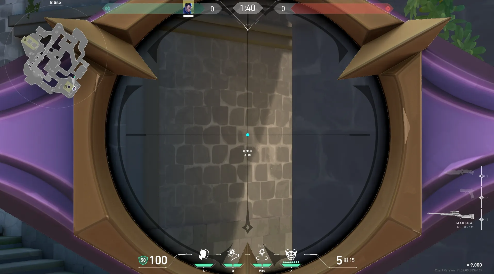 Yoru Gatecrash on Breeze Defense Site B — step 3 of 4: Aim — line up the shot