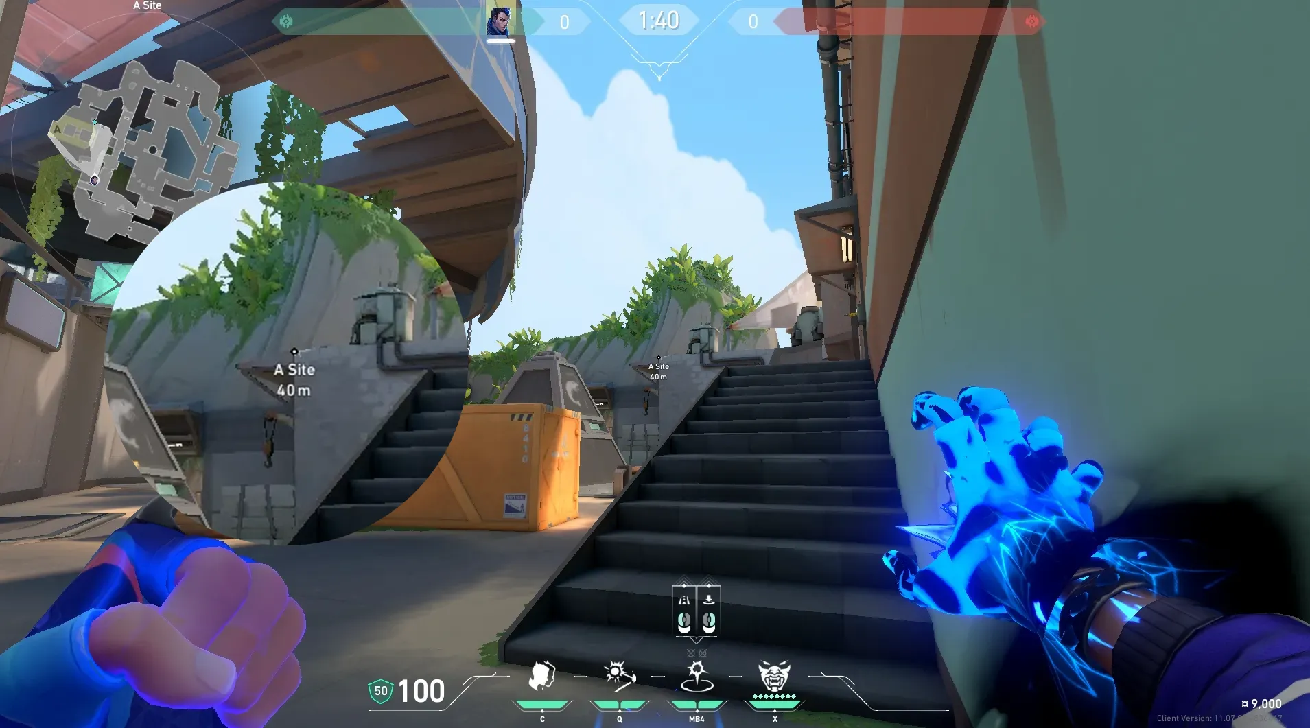 Yoru Gatecrash on Breeze Defense Site A — step 2 of 3: Aim — line up the shot