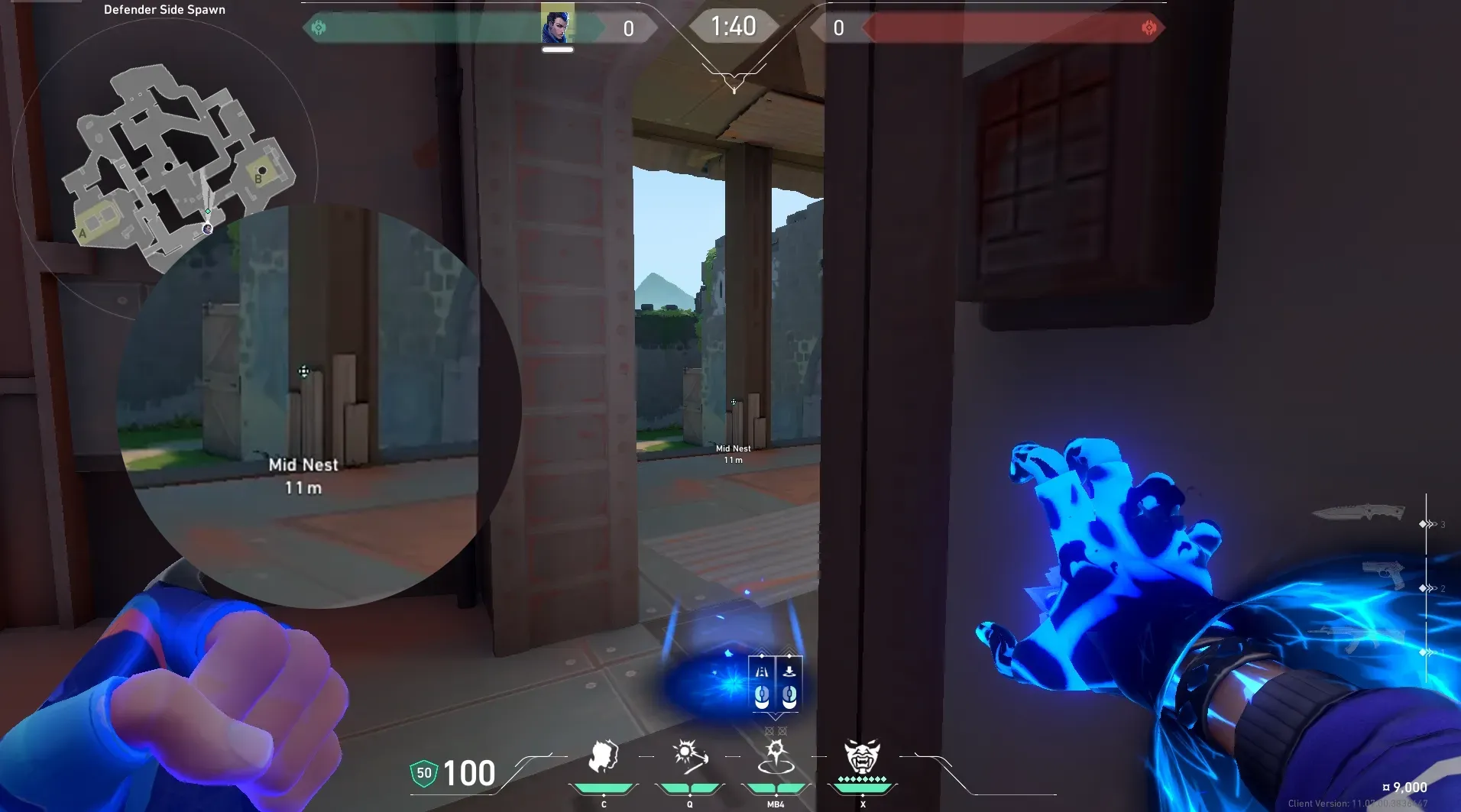 Yoru Gatecrash on Breeze Defense Site B — step 2 of 3: Aim — line up the shot