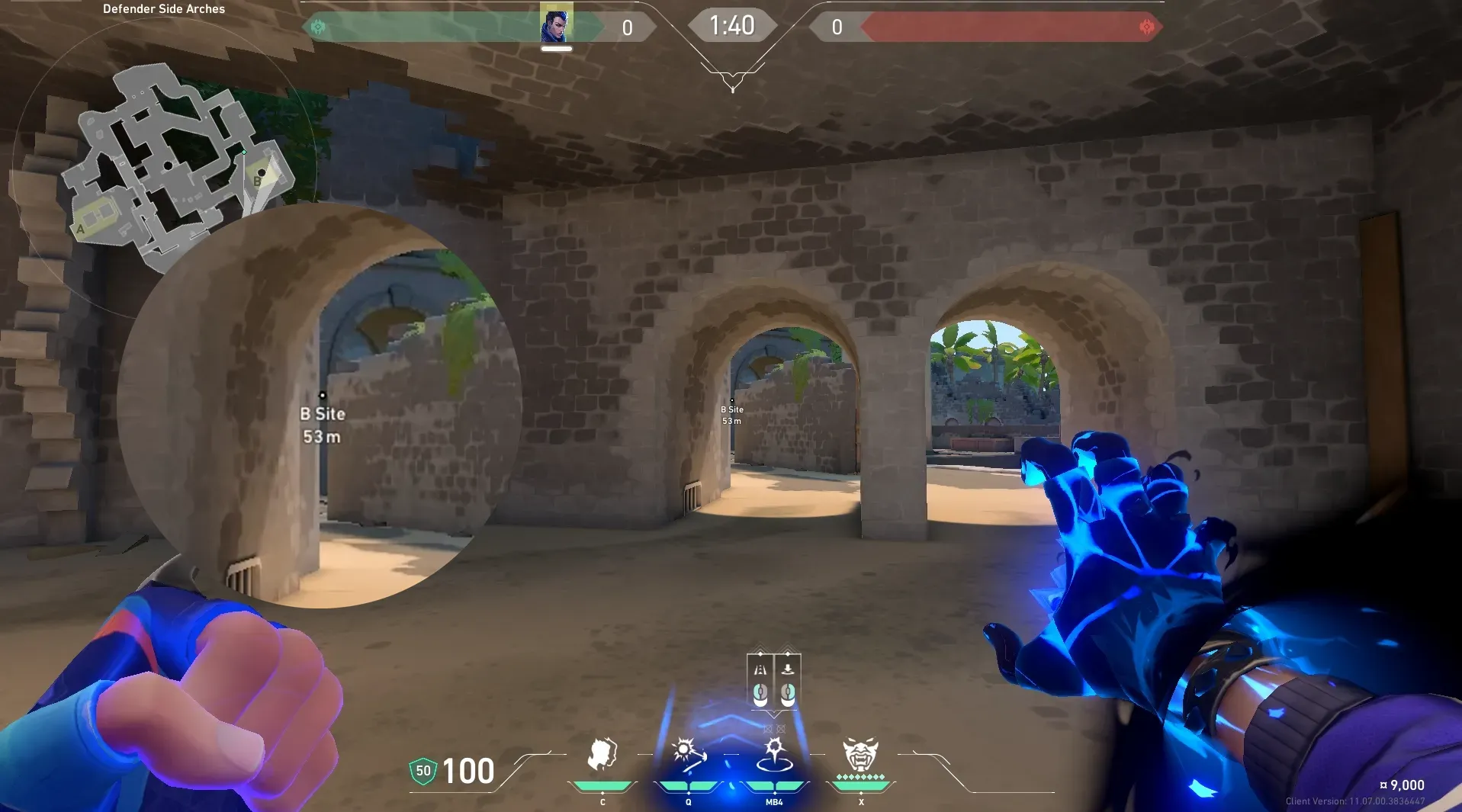 Yoru Gatecrash on Breeze Defense Site B — step 2 of 4: Aim — line up the shot