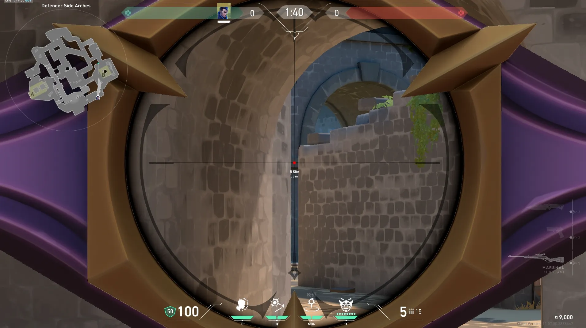 Yoru Gatecrash on Breeze Defense Site B — step 3 of 4: Aim — line up the shot