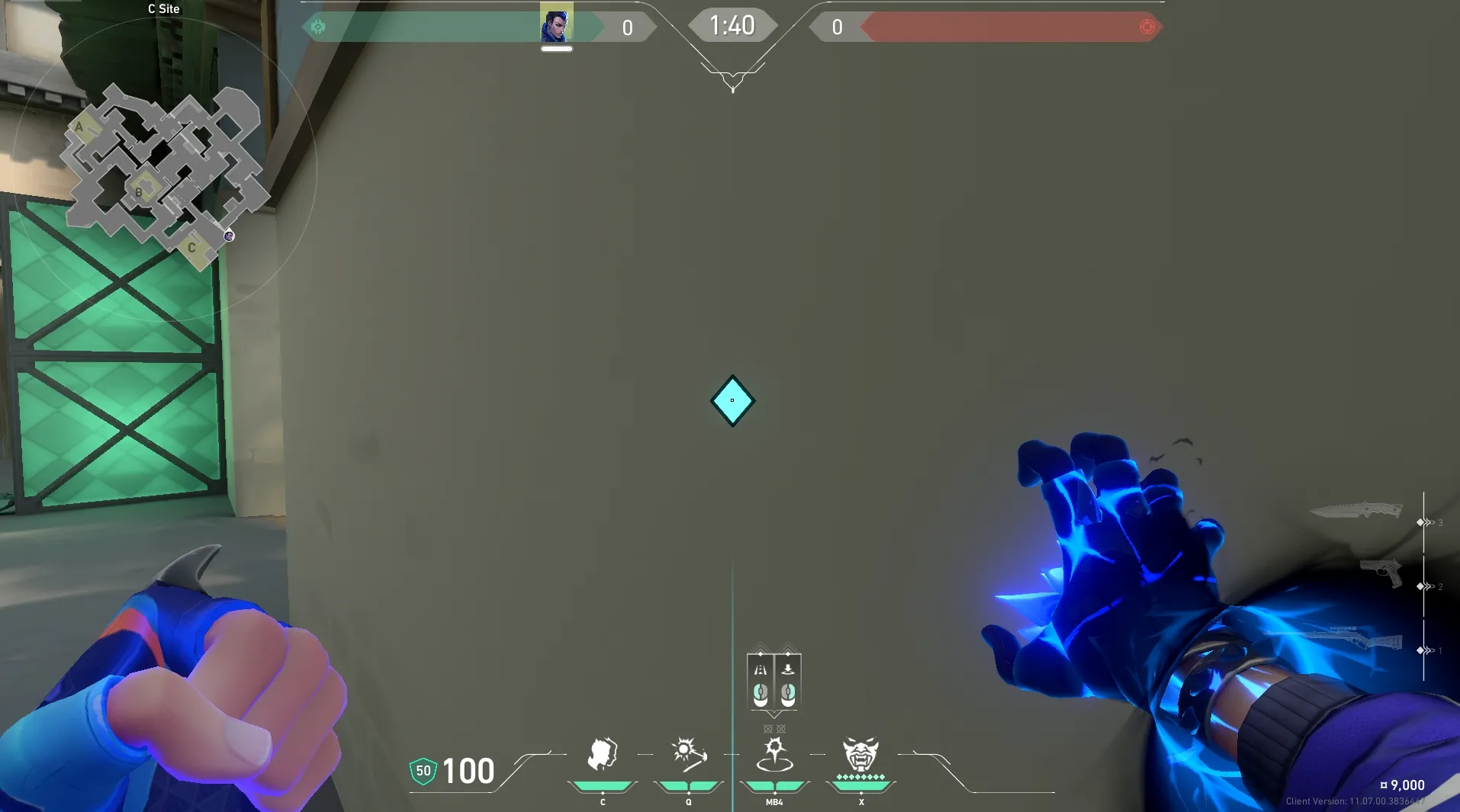 Yoru Gatecrash on Haven Defense Site C — step 2 of 3: Aim — line up the shot
