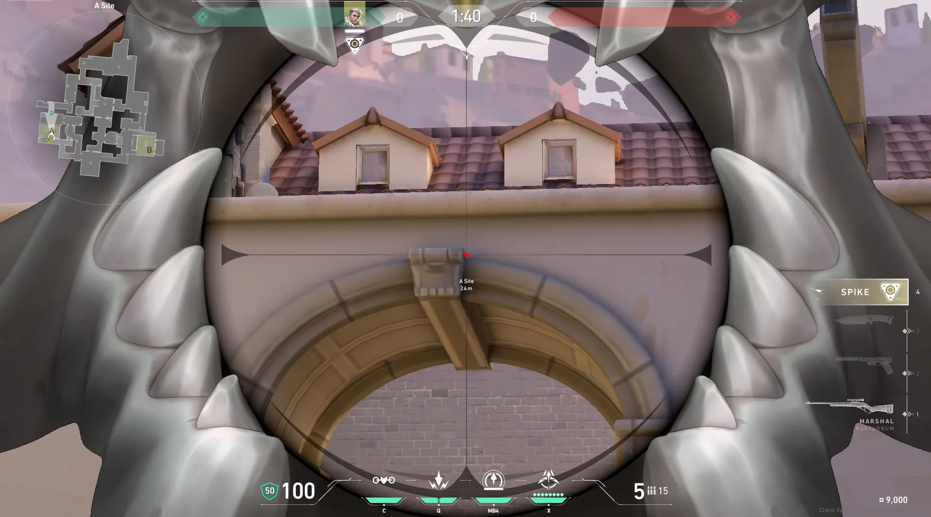 Sova Recon Bolt on Ascent Defense Site A — step 3 of 4: Aim — line up the shot