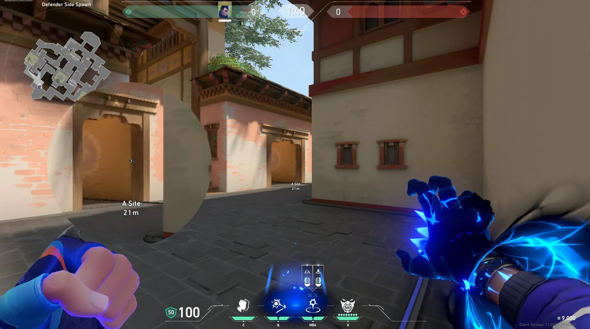Yoru Gatecrash on Haven Defense Site A — step 2 of 3: Aim — line up the shot
