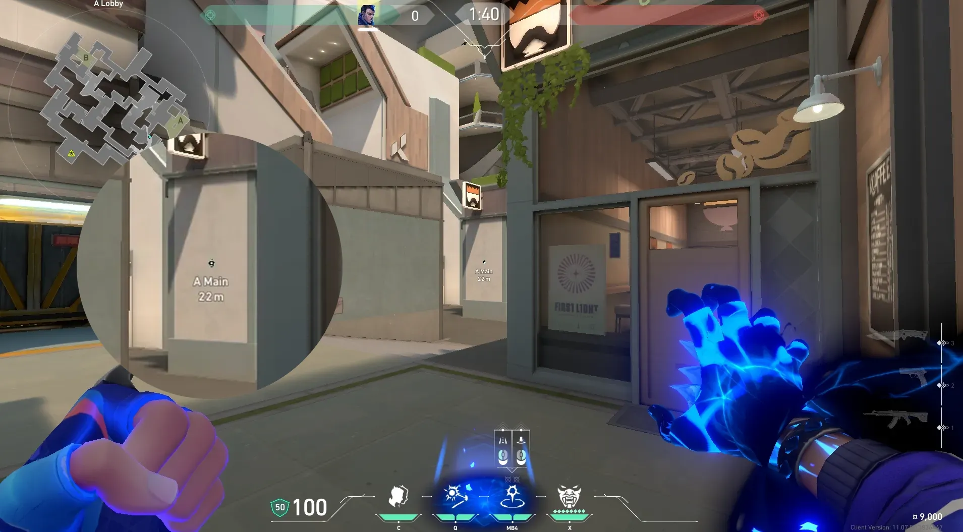 Yoru Gatecrash on Split Attack Site A — step 2 of 3: Aim — line up the shot