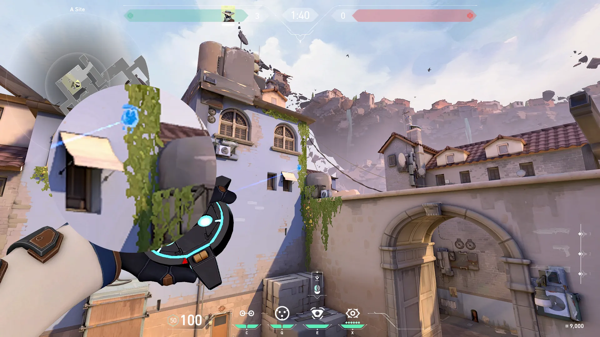 Cypher Spycam on Ascent Defense Site A — step 5 of 6: Aim — line up the shot