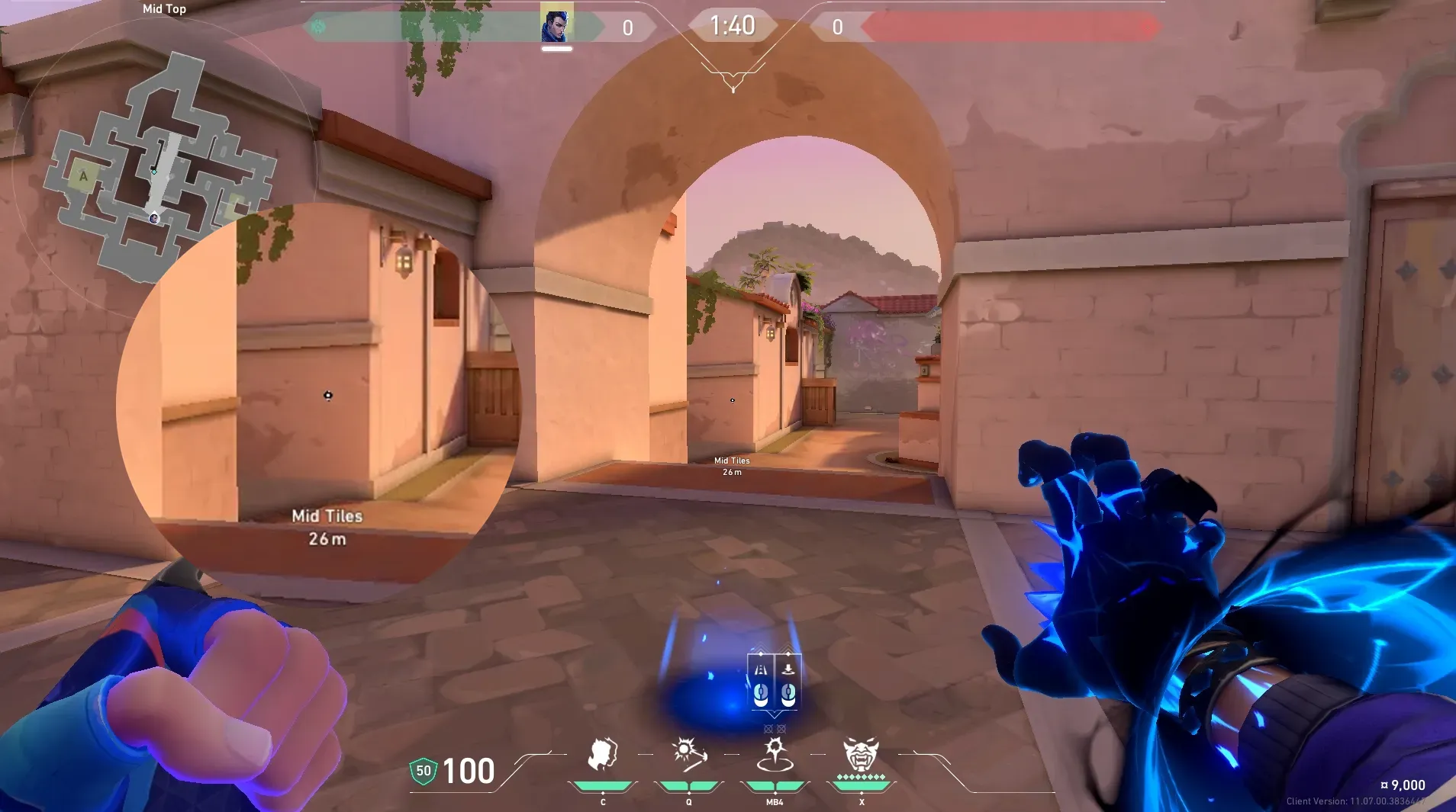 Yoru Gatecrash on Sunset Defense Mid — step 2 of 3: Aim — line up the shot