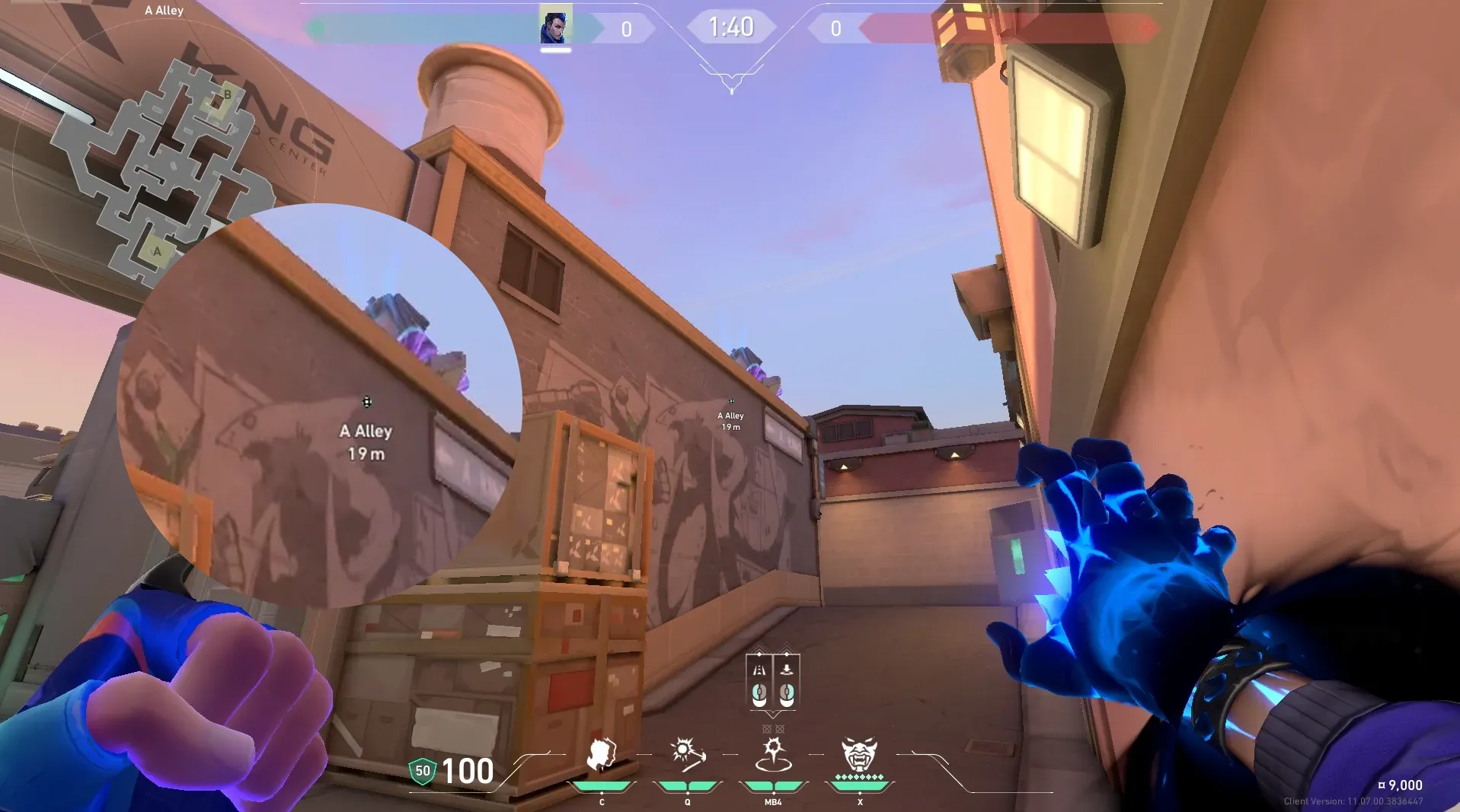 Yoru Gatecrash on Sunset Defense Site B — step 2 of 3: Aim — line up the shot