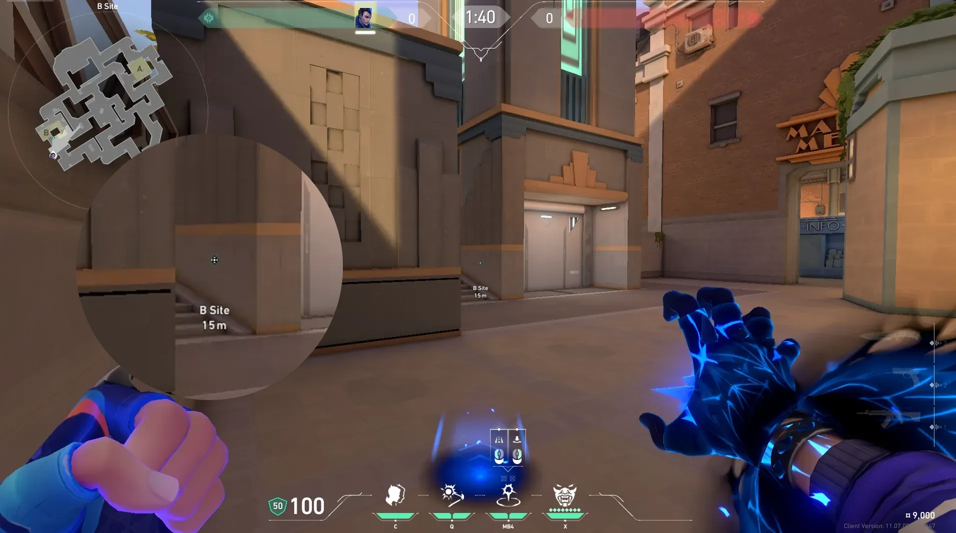 Yoru Gatecrash on Sunset Defense Mid — step 2 of 3: Aim — line up the shot