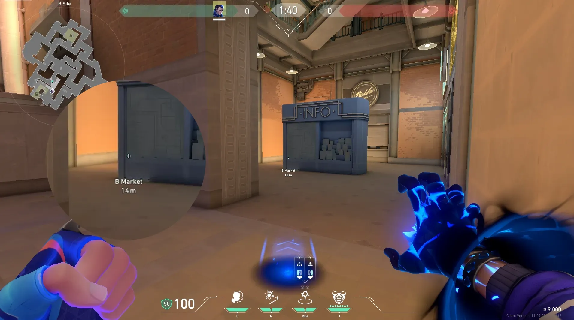 Yoru Gatecrash on Sunset Defense Mid — step 2 of 4: Aim — line up the shot