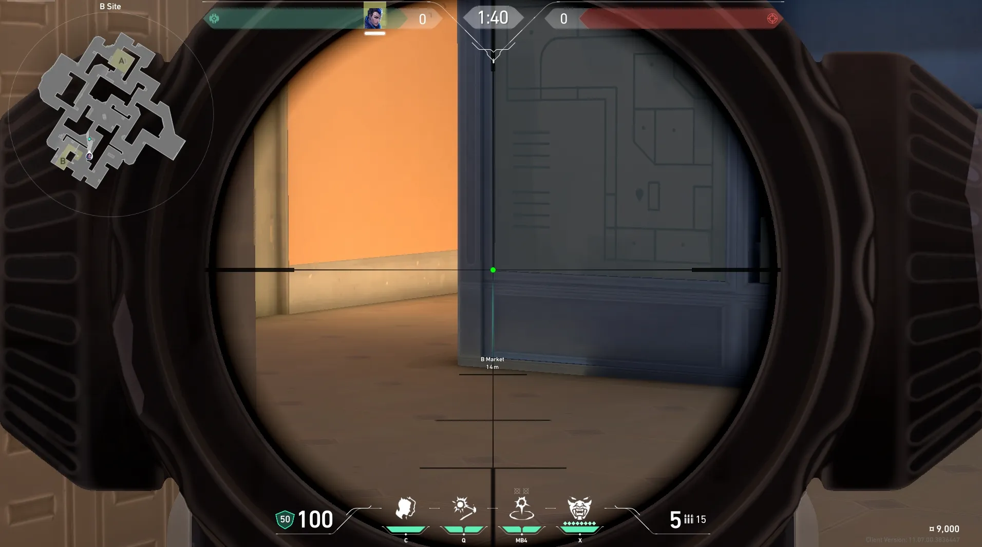 Yoru Gatecrash on Sunset Defense Mid — step 3 of 4: Aim — line up the shot