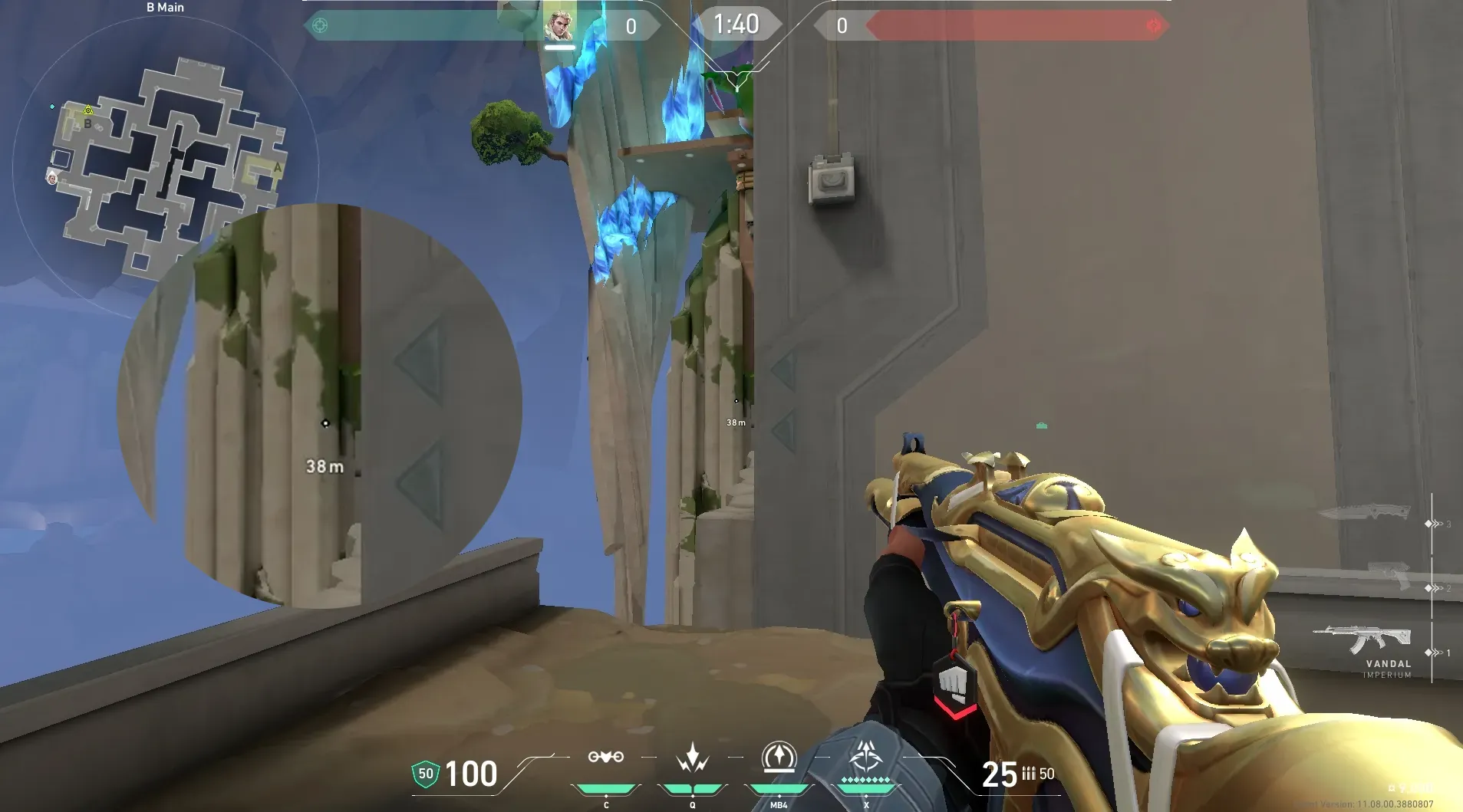 Sova Shock Bolt on Abyss Attack Site B — step 2 of 5: Aim — line up the shot