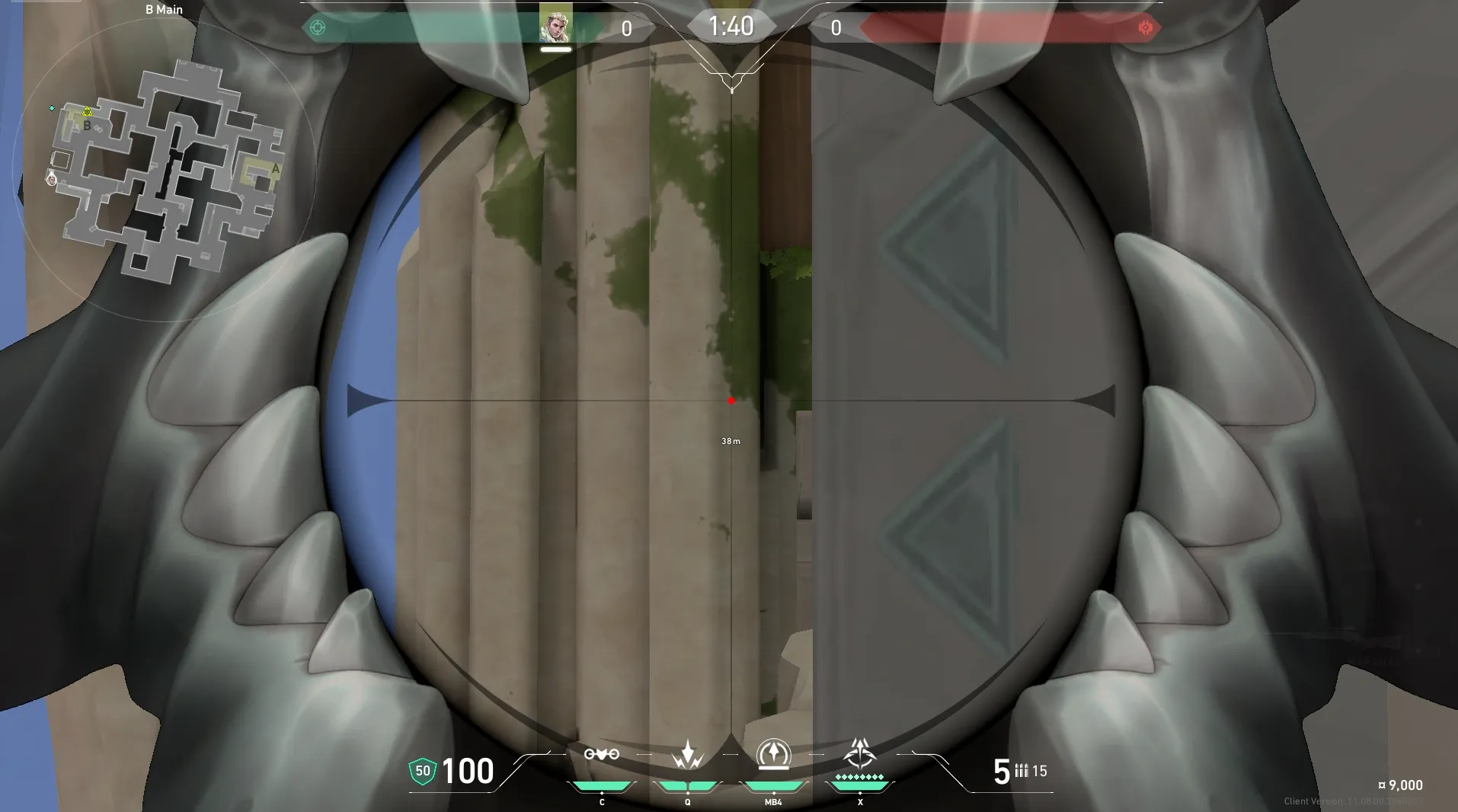 Sova Shock Bolt on Abyss Attack Site B — step 3 of 5: Aim — line up the shot