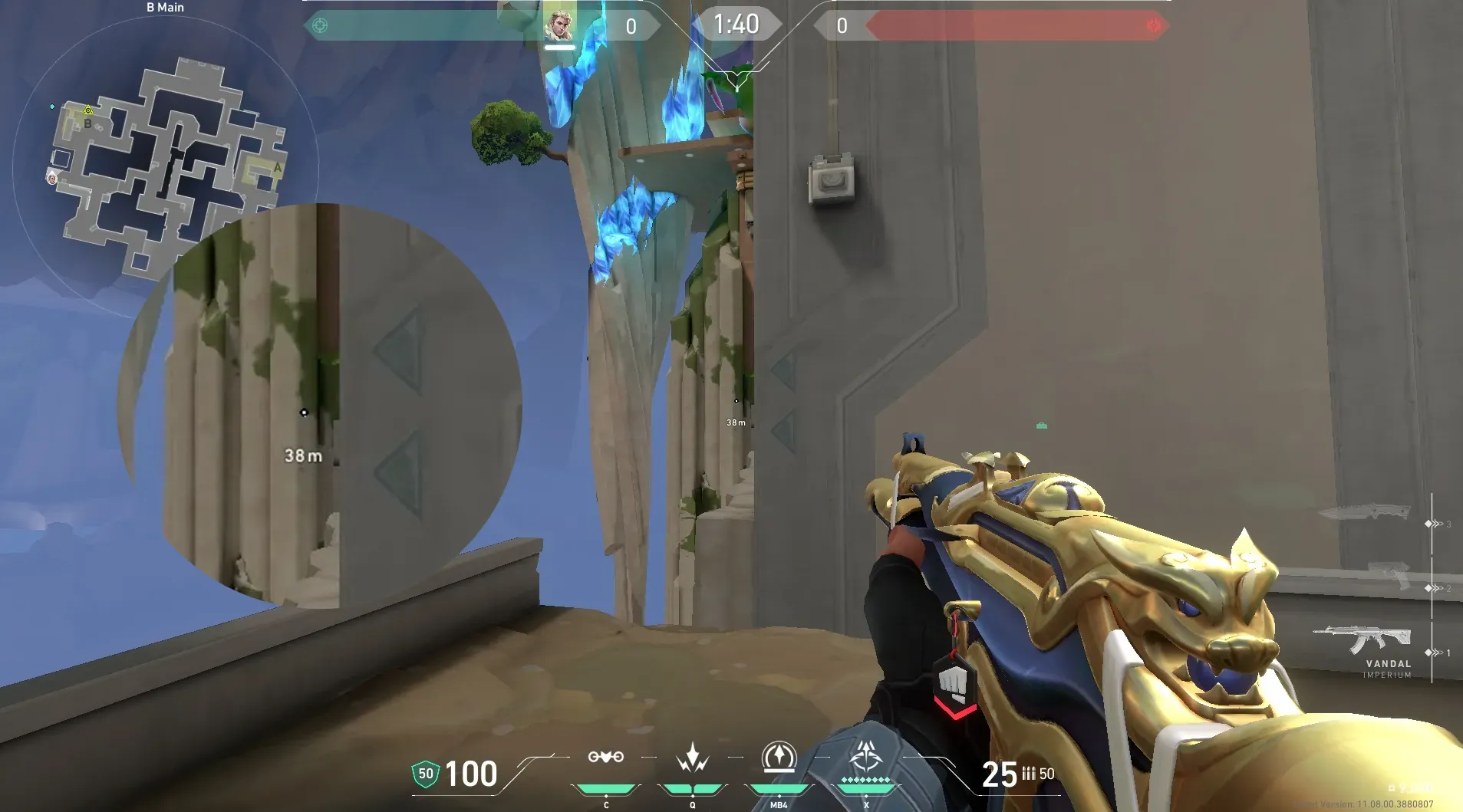 Sova Recon Bolt on Abyss Attack Site B — step 2 of 4: Aim — line up the shot