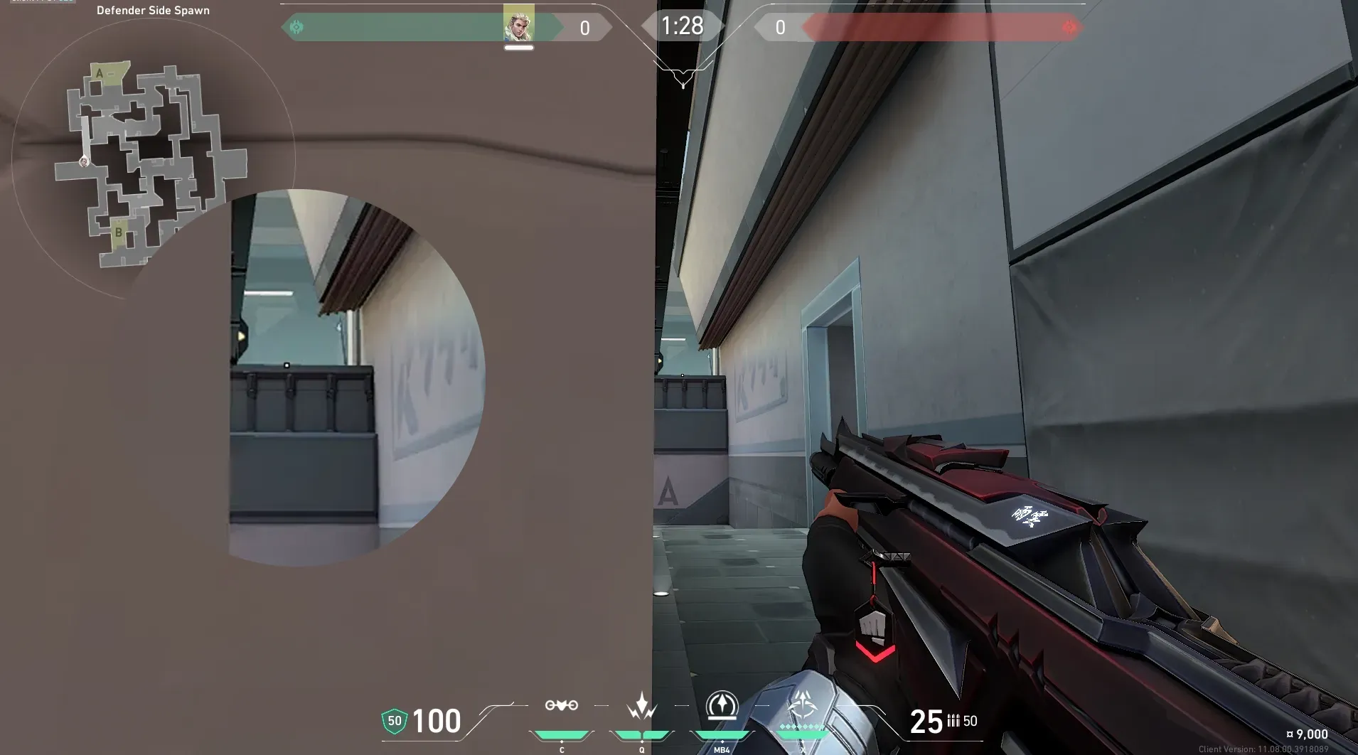 Sova Recon Bolt on Split Defense Site A — step 2 of 6: Aim — line up the shot