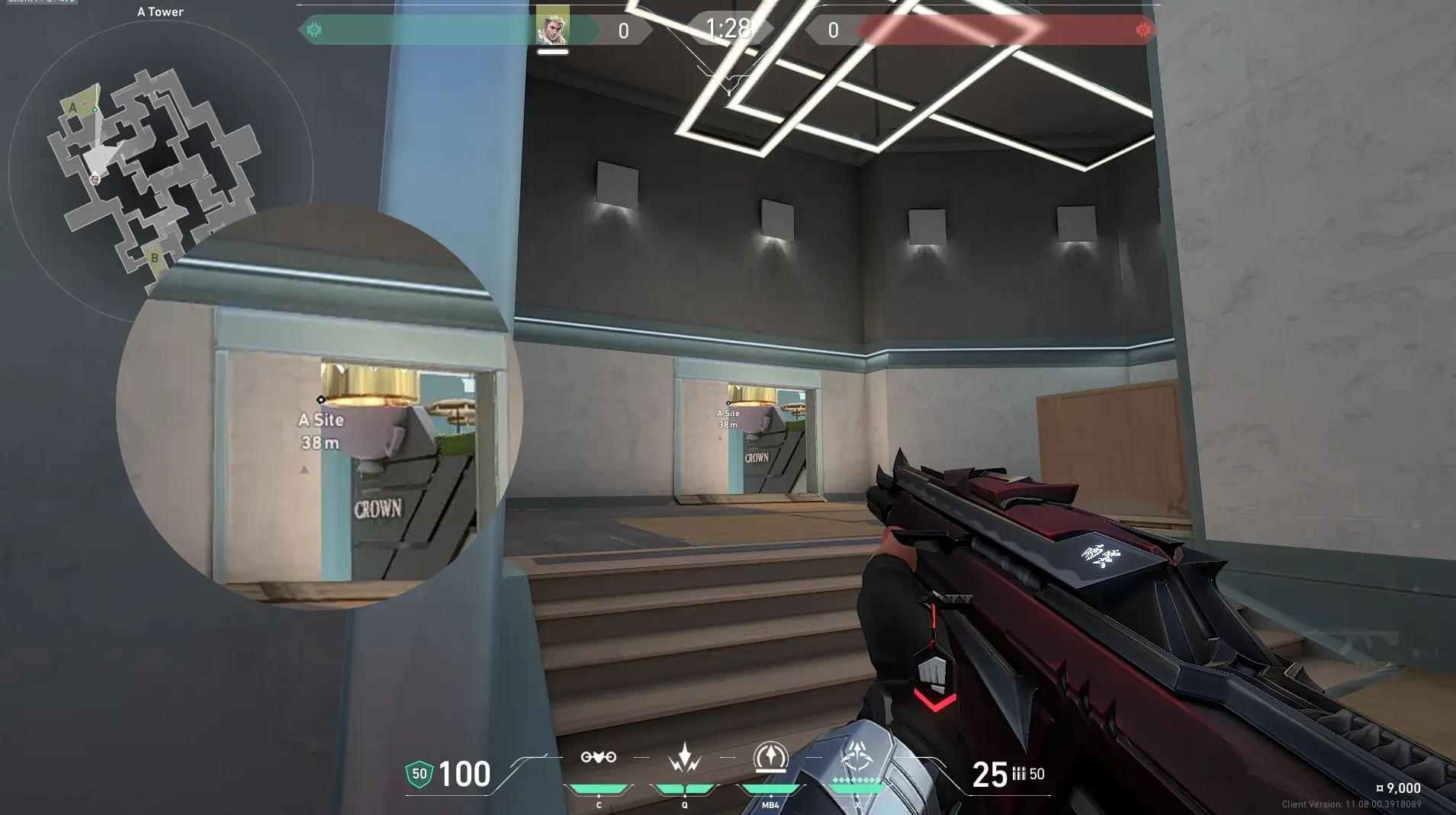 Sova Recon Bolt on Split Defense Site A — step 3 of 5: Aim — line up the shot