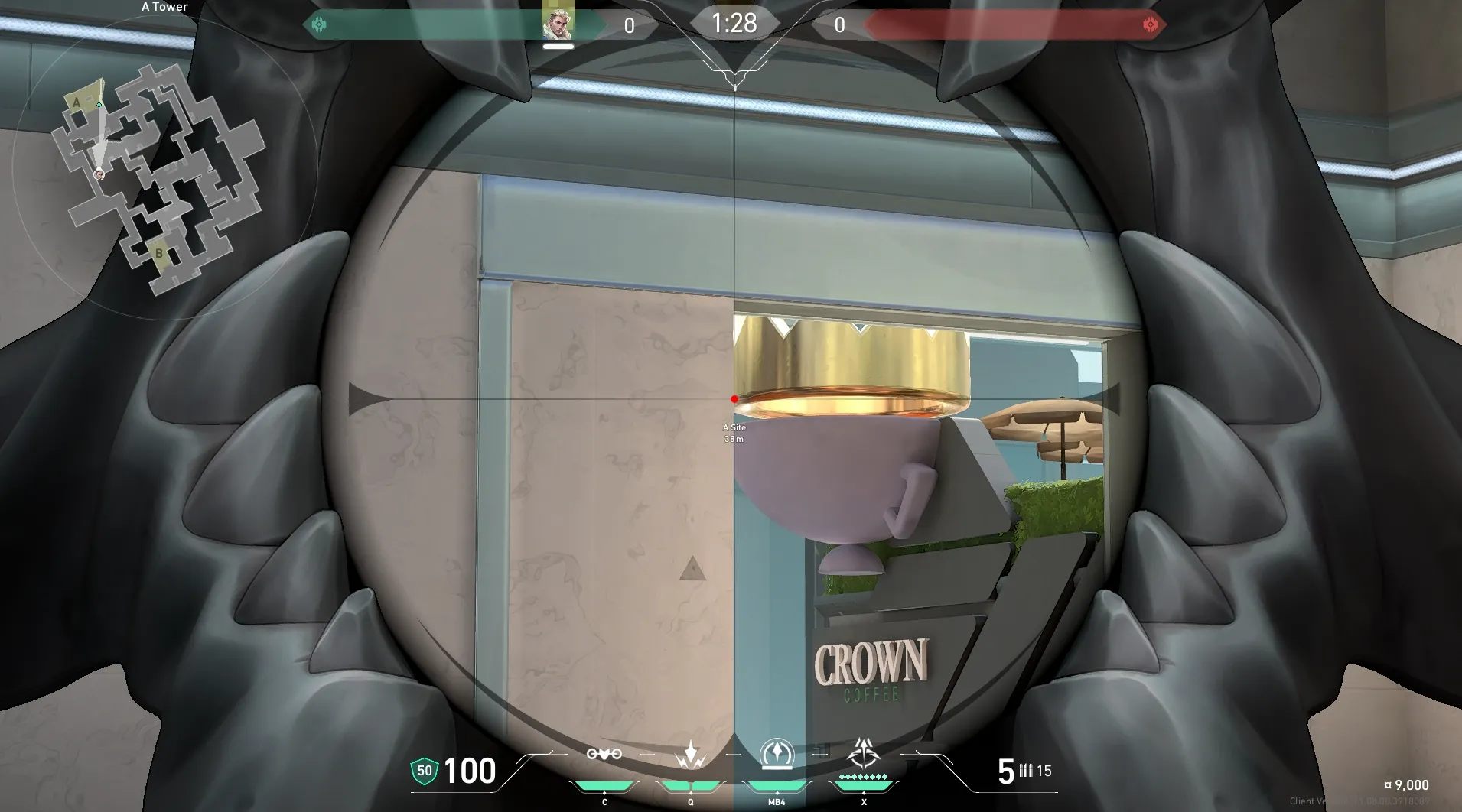 Sova Recon Bolt on Split Defense Site A — step 4 of 5: Aim — line up the shot