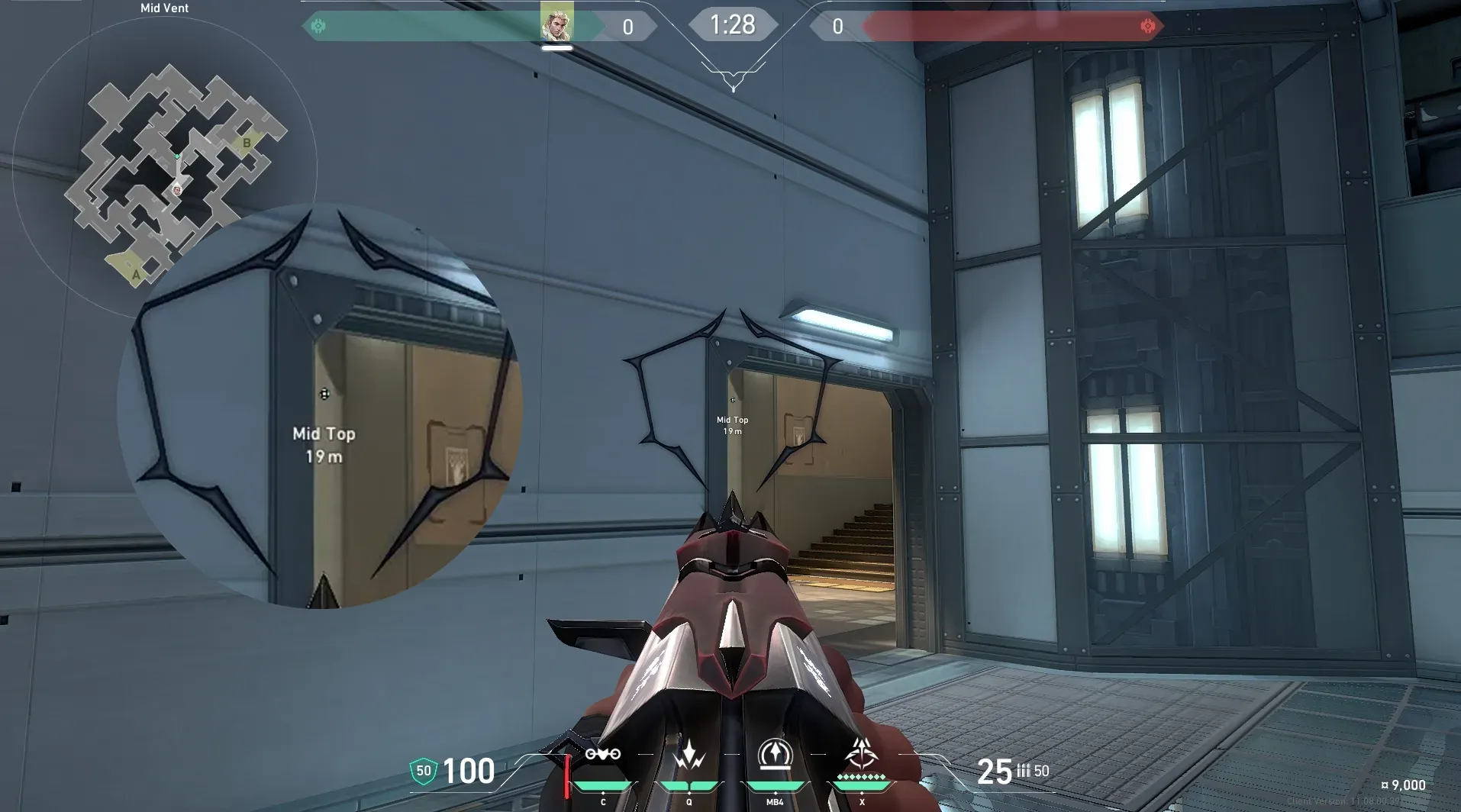 Sova Recon Bolt on Split Defense Mid — step 2 of 5: Aim — line up the shot
