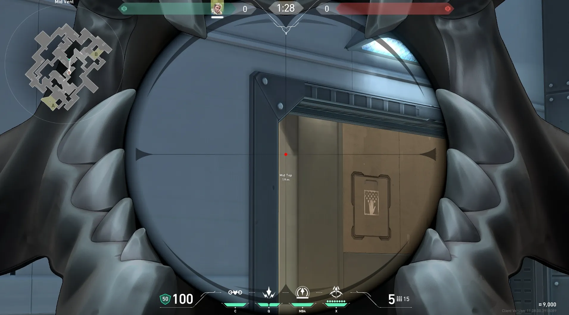 Sova Recon Bolt on Split Defense Mid — step 3 of 5: Aim — line up the shot
