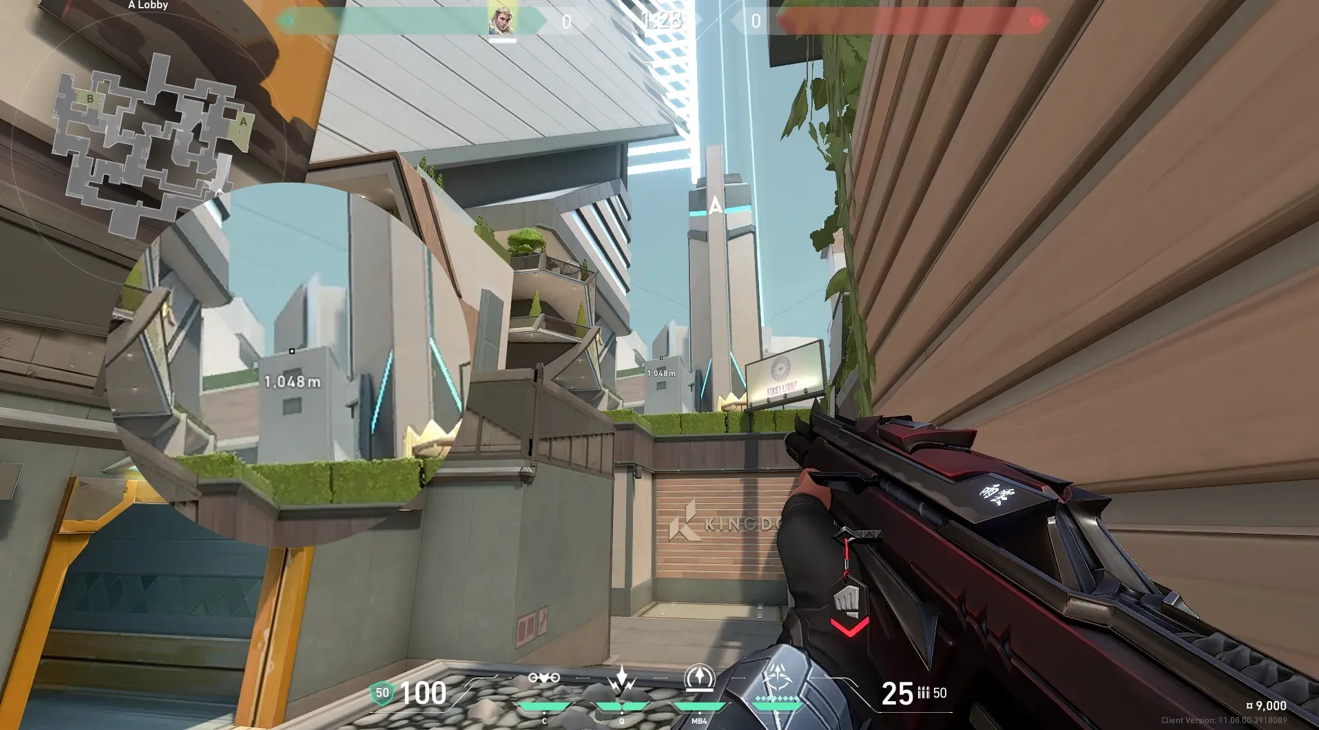 Sova Recon Bolt on Split Attack Site A — step 2 of 4: Aim — line up the shot