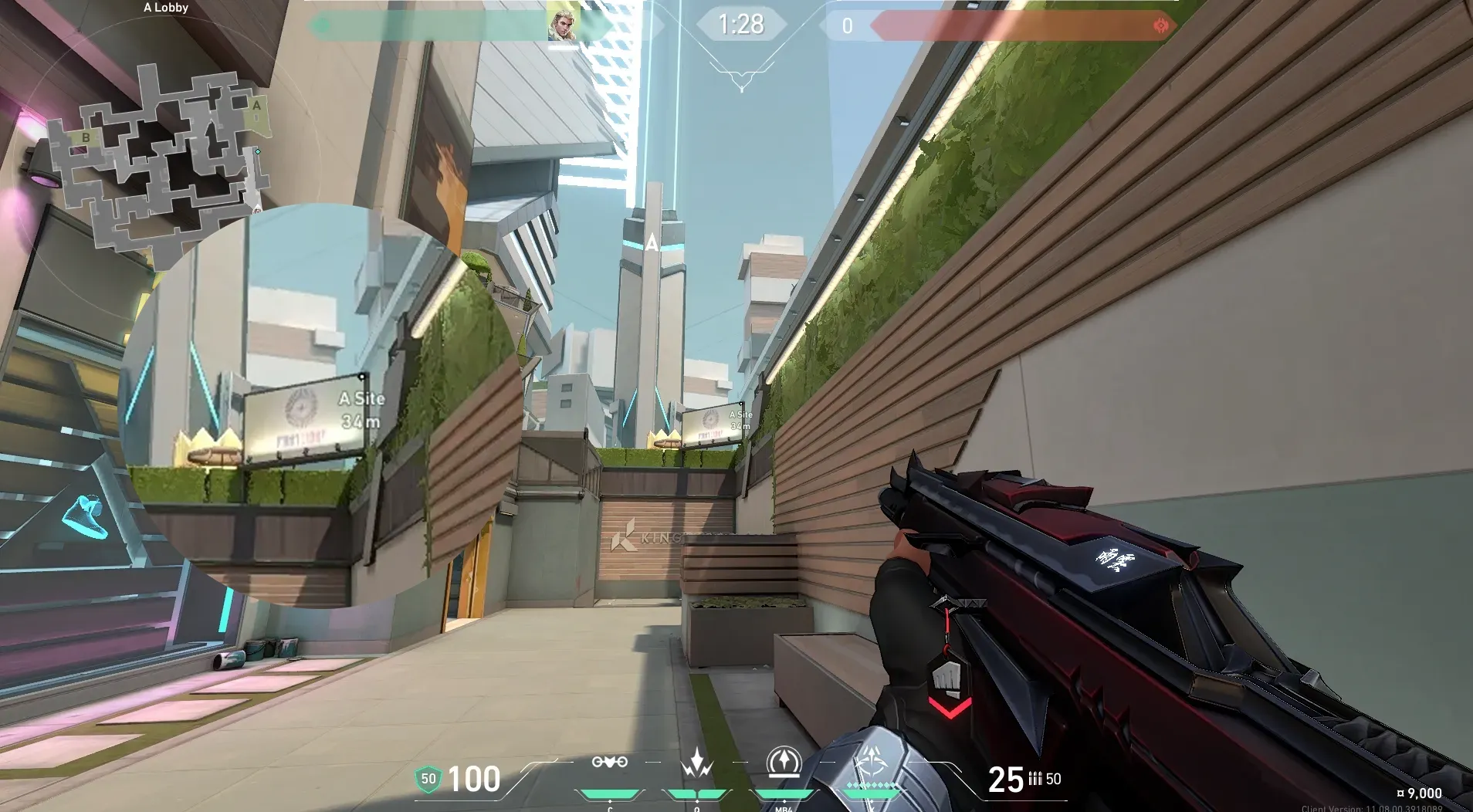 Sova Recon Bolt on Split Attack Site A — step 2 of 4: Aim — line up the shot