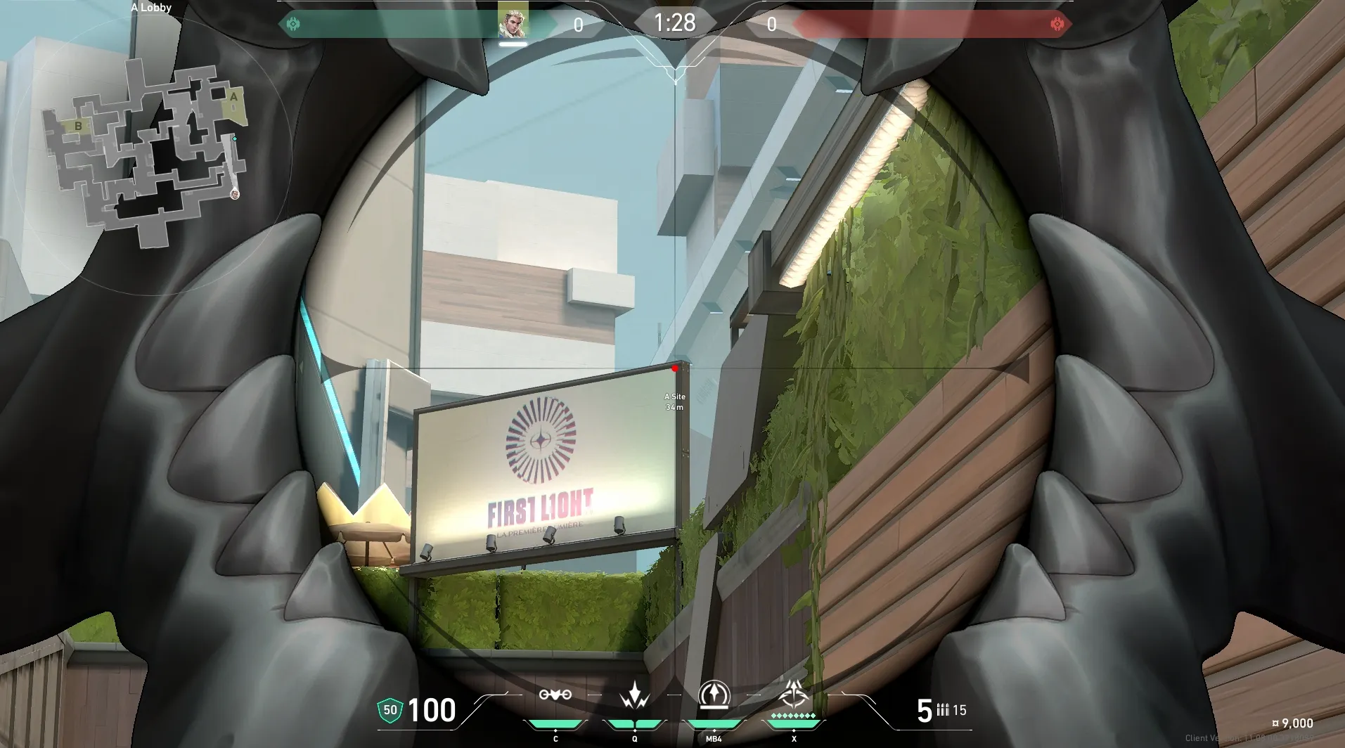 Sova Recon Bolt on Split Attack Site A — step 3 of 4: Aim — line up the shot