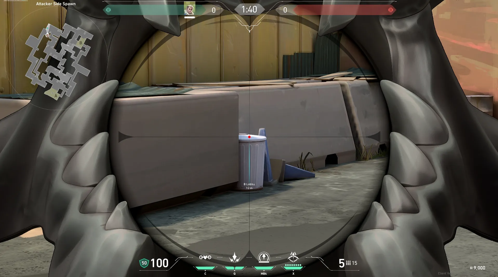Sova Recon Bolt on Split Attack Site B — step 3 of 5: Aim — line up the shot