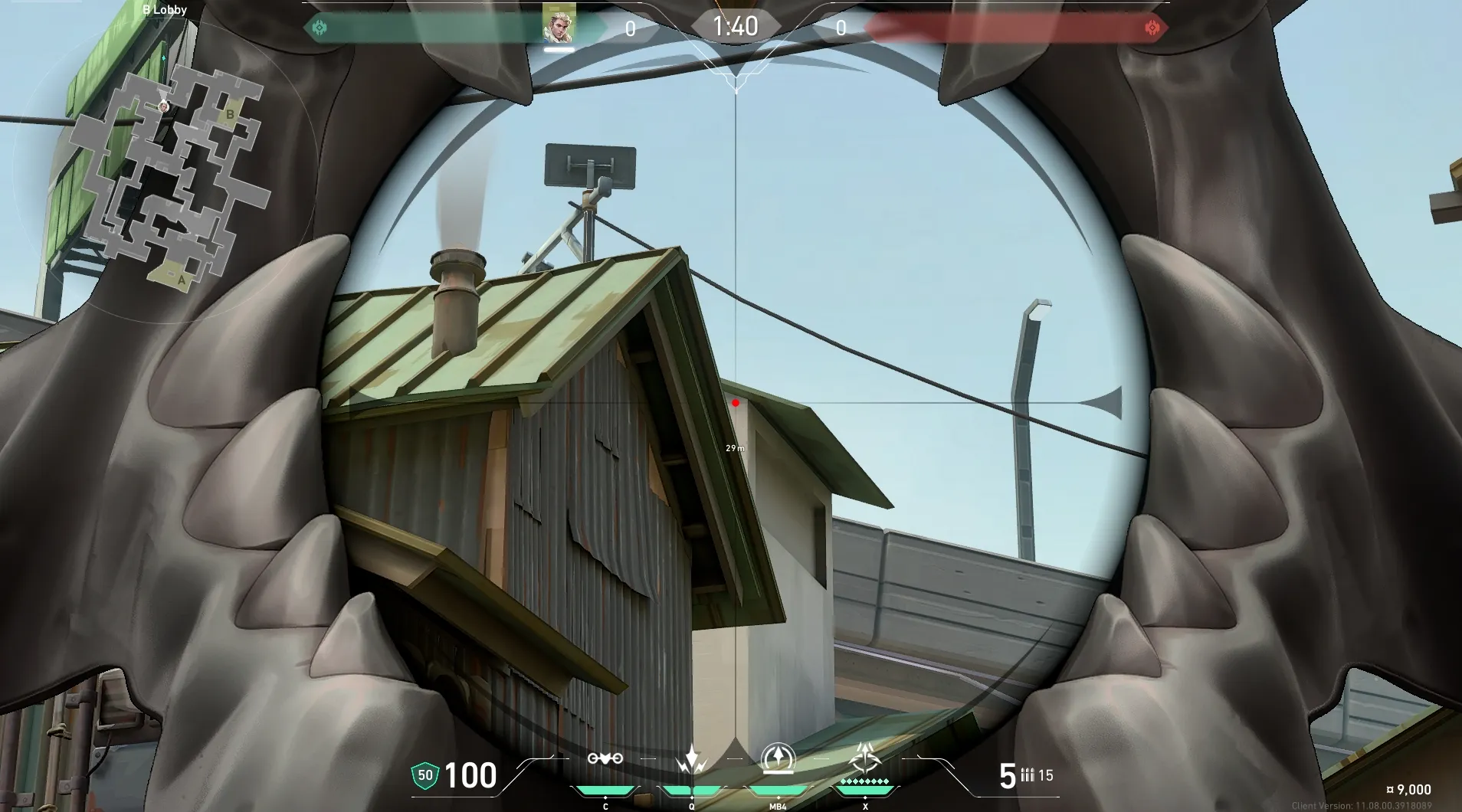 Sova Recon Bolt on Split Attack Site B — step 3 of 4: Aim — line up the shot