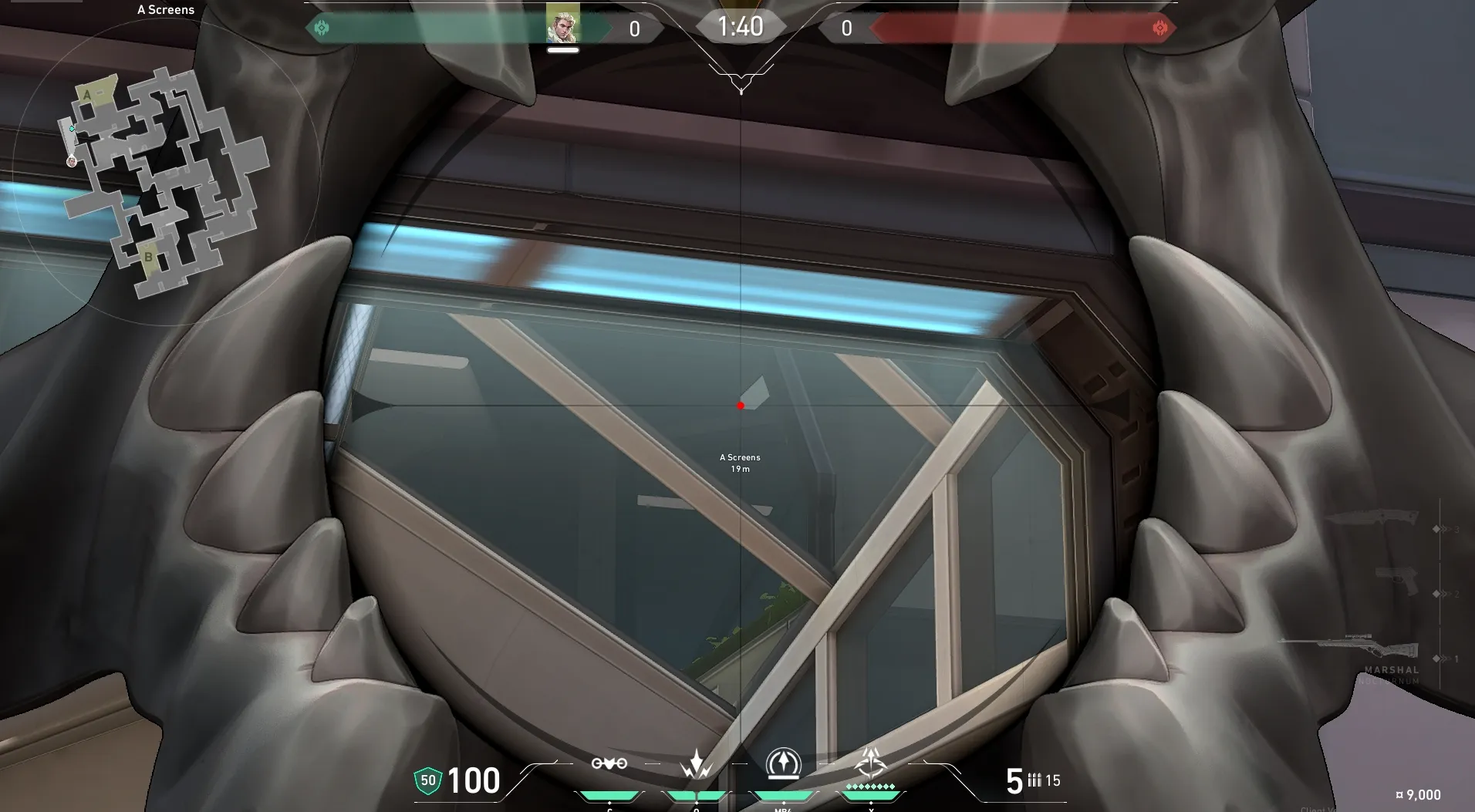 Sova Recon Bolt on Split Defense Site A — step 3 of 5: Aim — line up the shot