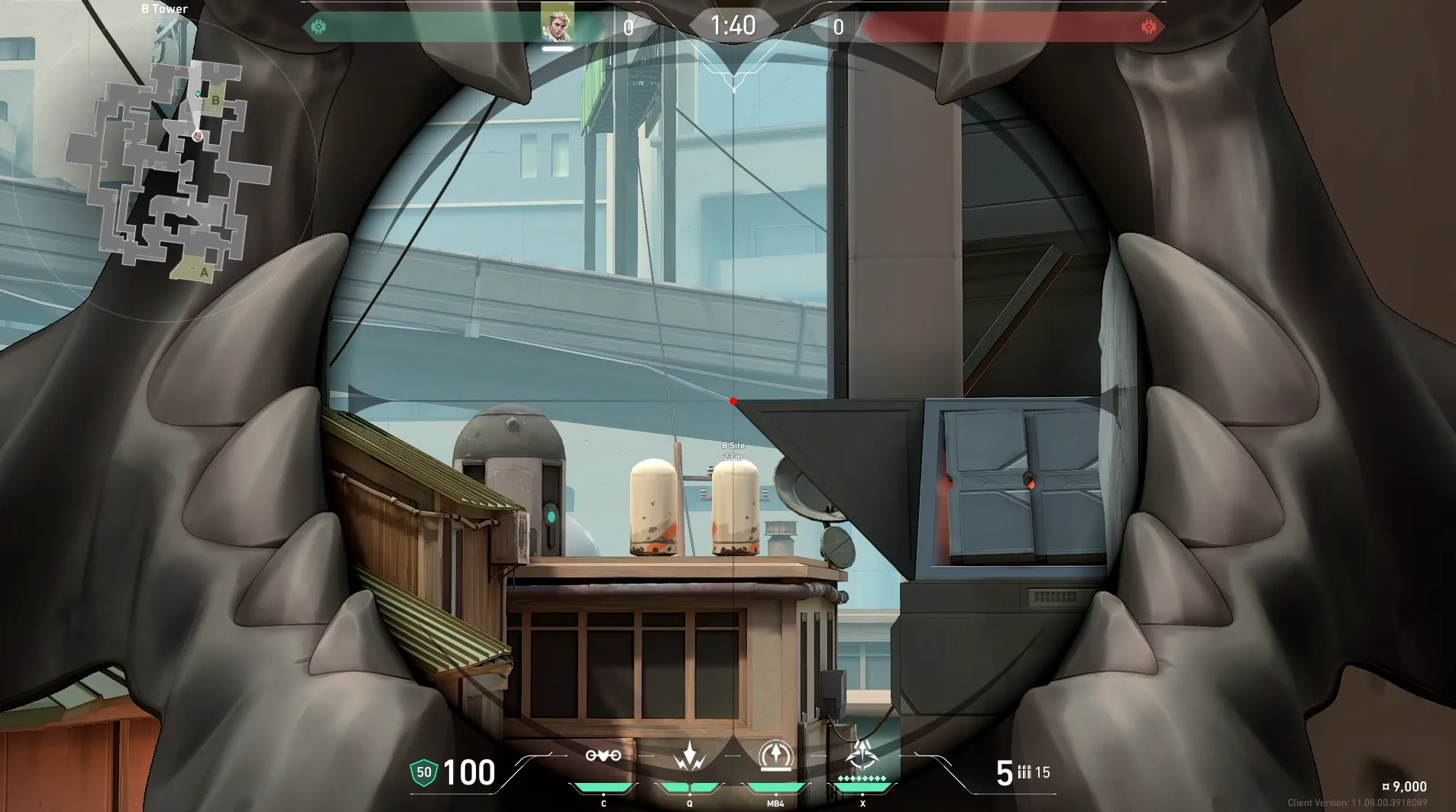 Sova Recon Bolt on Split Defense Site B — step 3 of 4: Aim — line up the shot