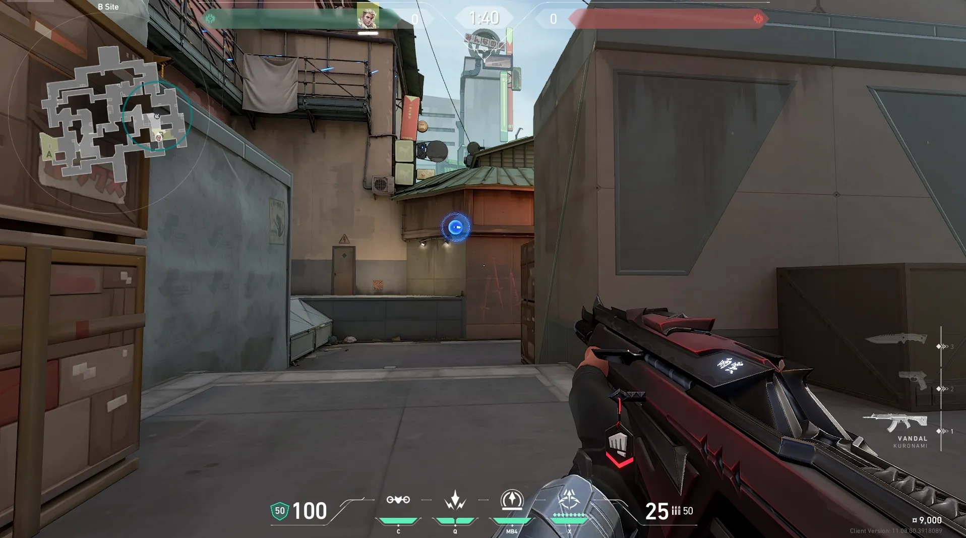 Sova Recon Bolt on Split Defense Site B — step 4 of 5: Aim — line up the shot