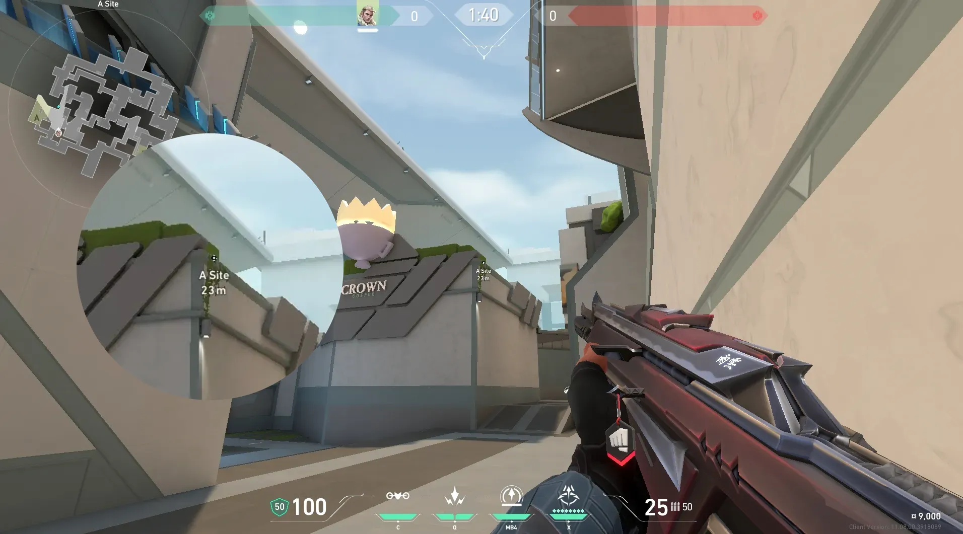 Sova Recon Bolt on Split Defense Site A — step 2 of 5: Aim — line up the shot
