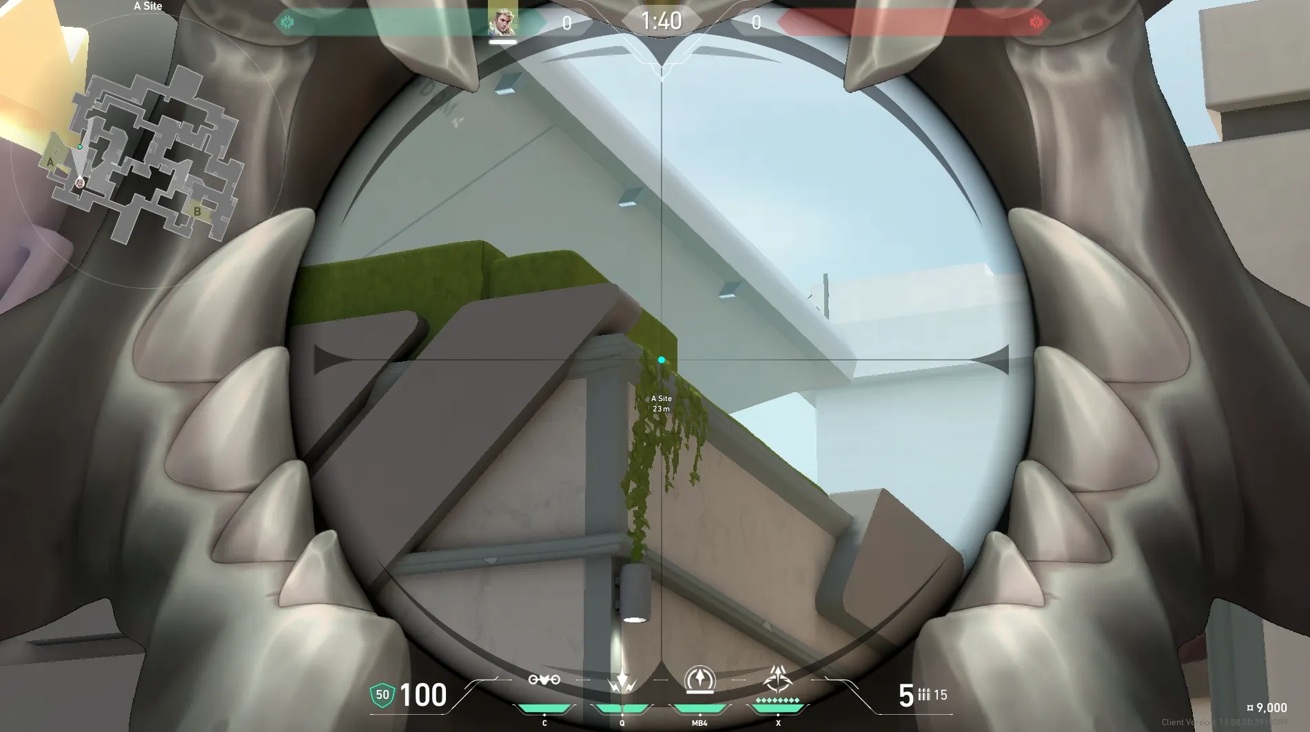 Sova Recon Bolt on Split Defense Site A — step 3 of 5: Aim — line up the shot