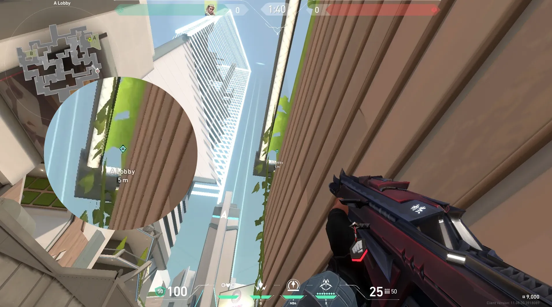 Sova Shock Bolt on Split Attack Site A — step 2 of 5: Aim — line up the shot