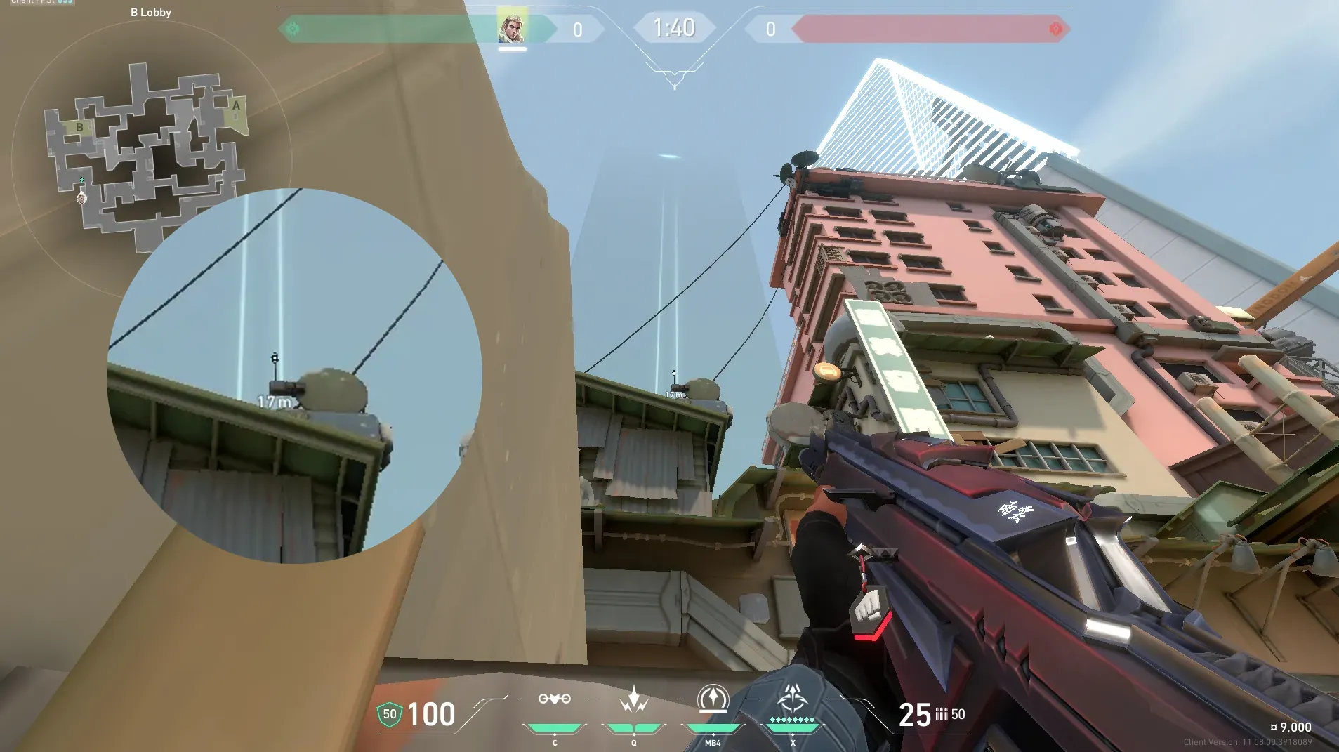 Sova Shock Bolt on Split Attack Site B — step 2 of 5: Aim — line up the shot