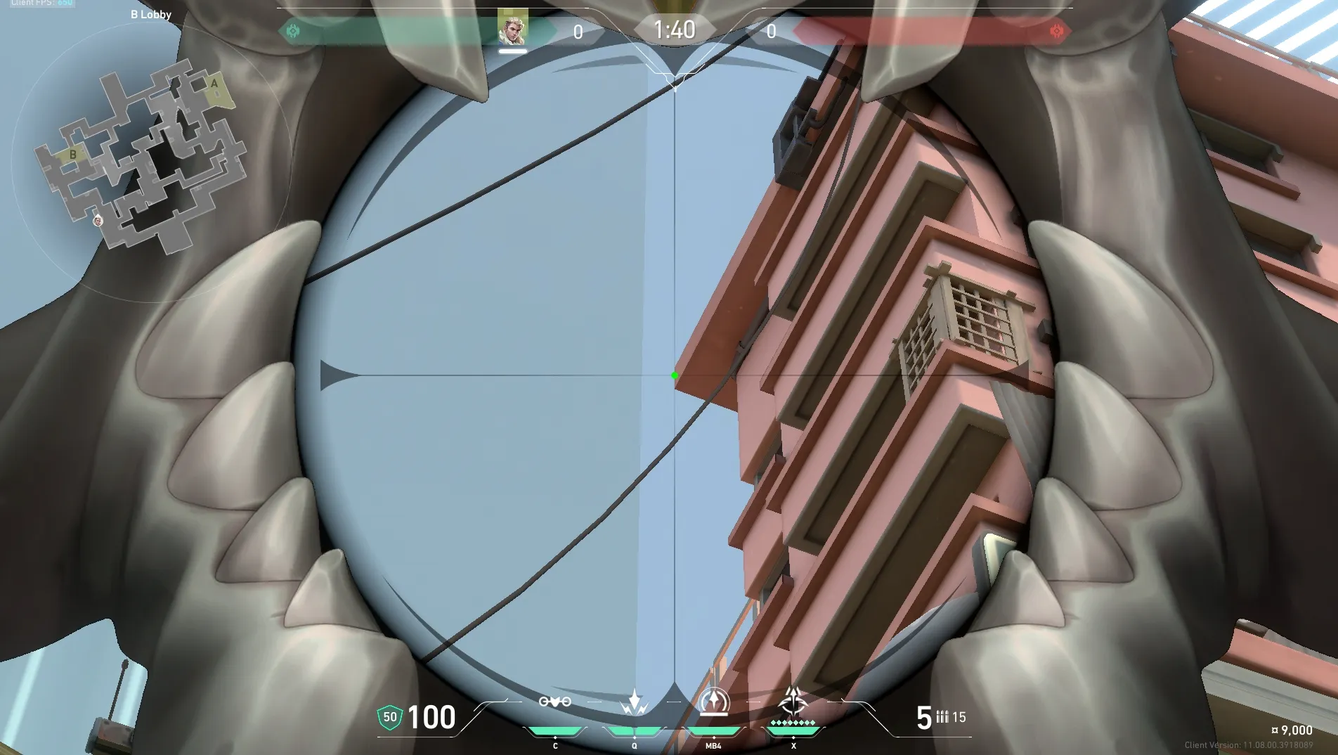 Sova Recon Bolt on Split Attack Site B — step 3 of 4: Aim — line up the shot
