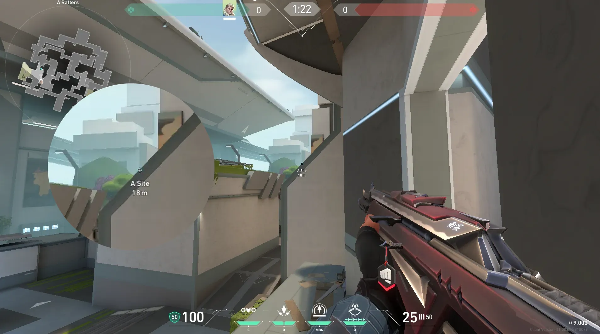 Sova Recon Bolt on Split Defense Site A — step 2 of 5: Aim — line up the shot