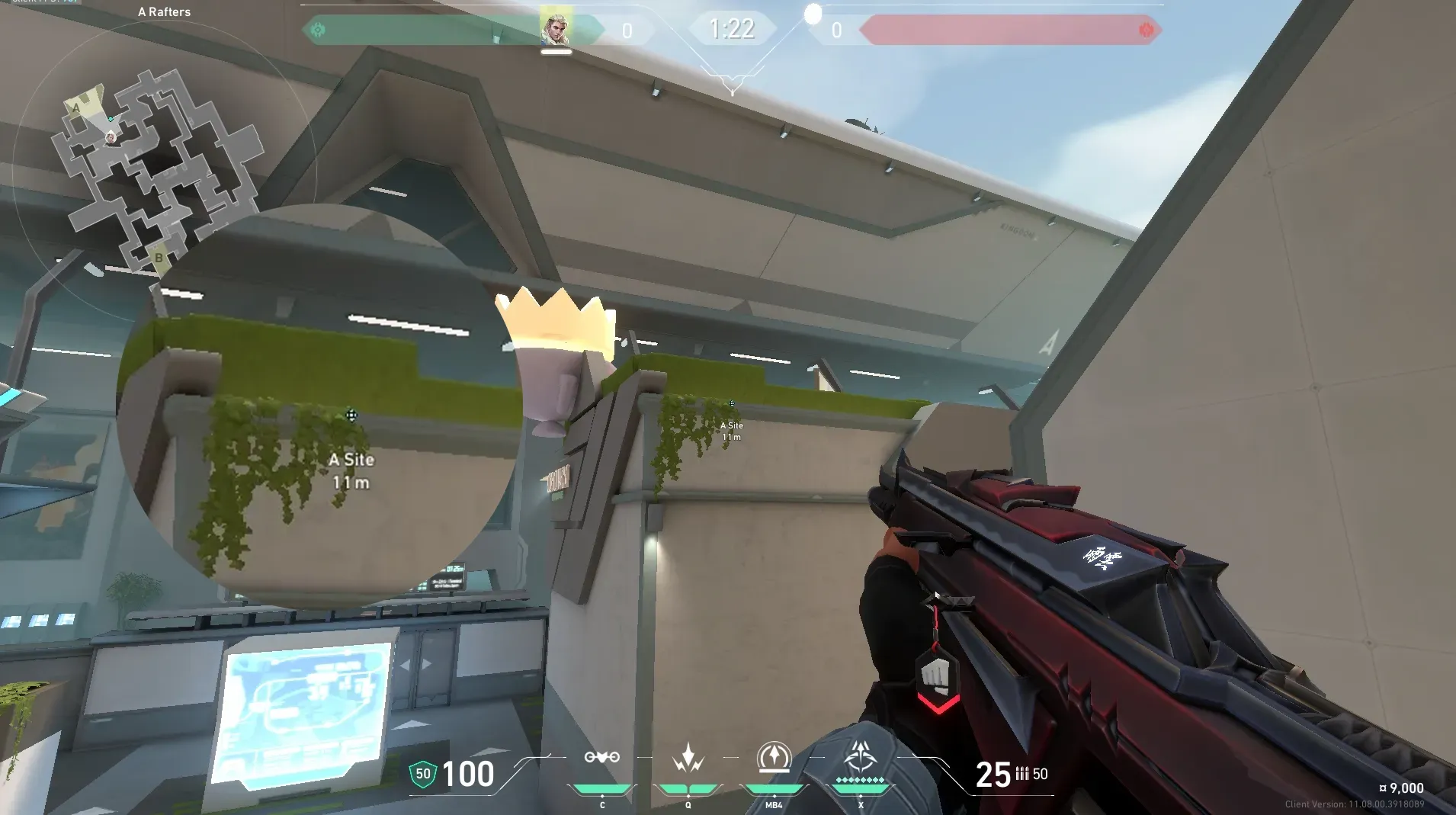 Sova Recon Bolt on Split Defense Site A — step 3 of 6: Aim — line up the shot