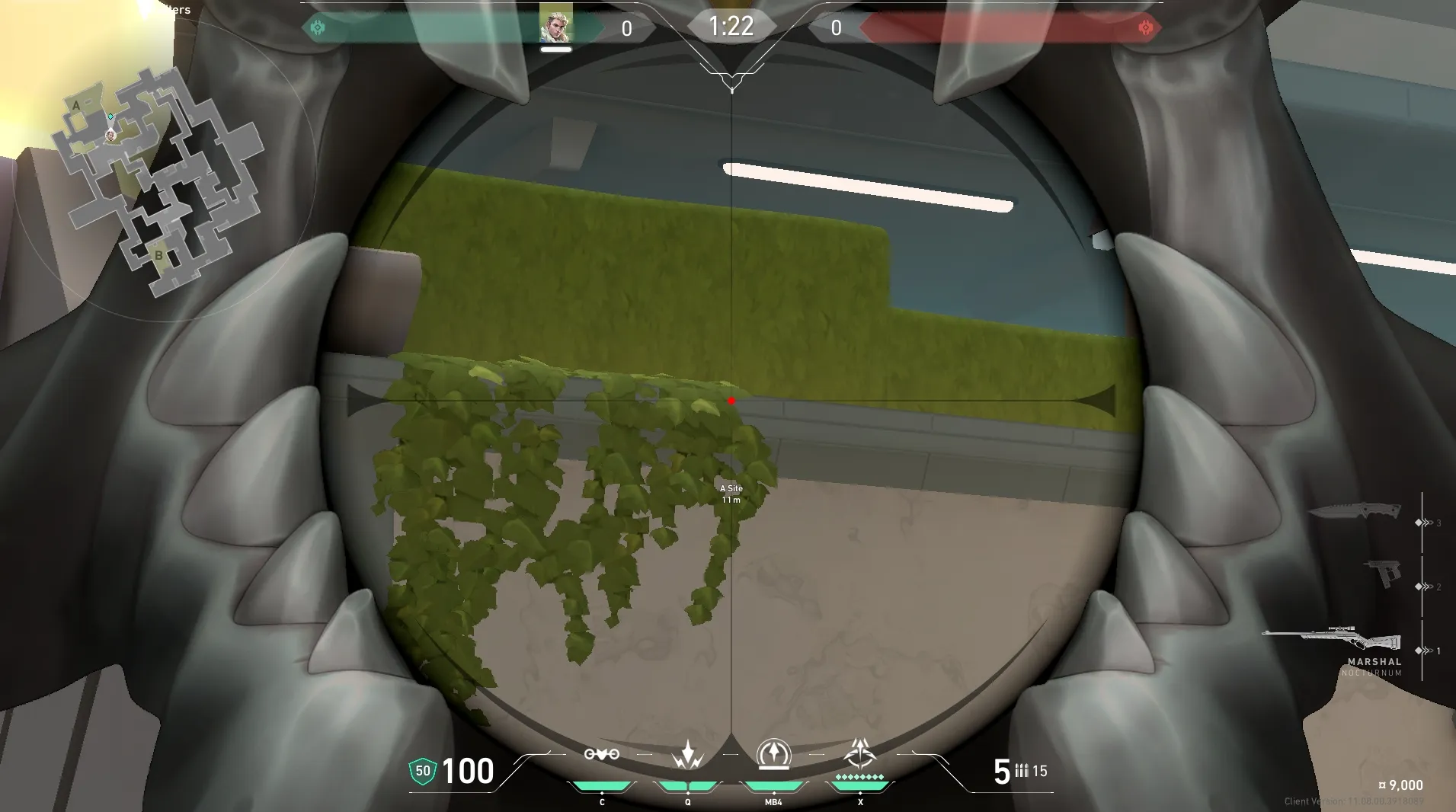 Sova Recon Bolt on Split Defense Site A — step 4 of 6: Aim — line up the shot