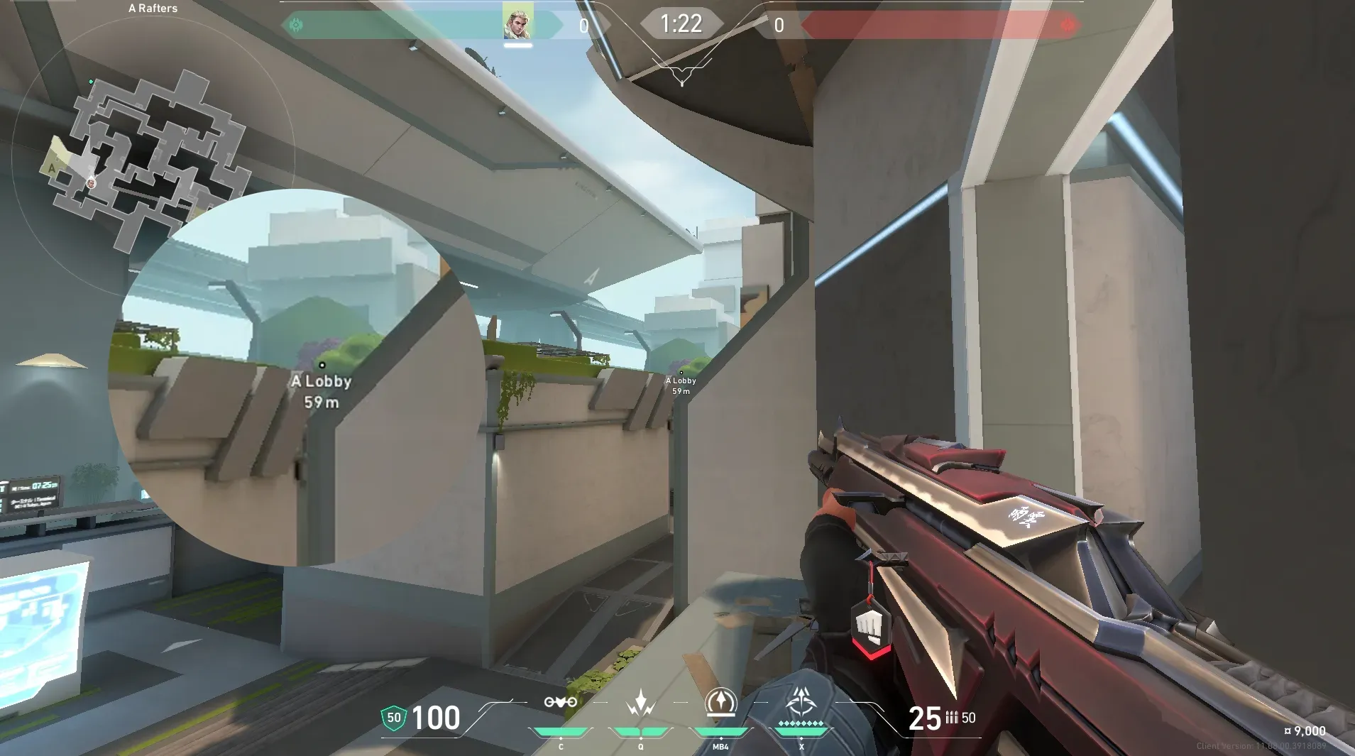 Sova Recon Bolt on Split Defense Site A — step 2 of 4: Aim — line up the shot